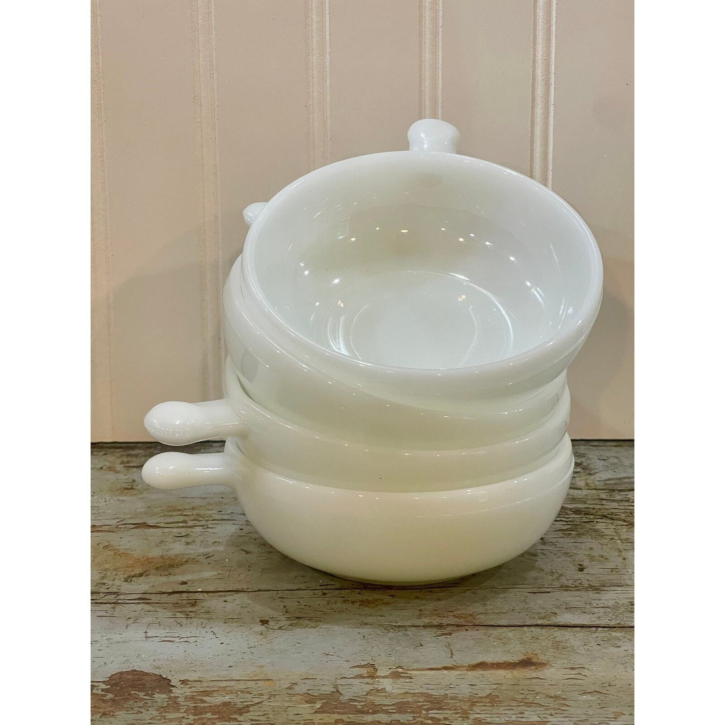 Vintage GLASBAKE | Oven & Microwave Proof Handled Dishes | Milk Glass Bowl Set
