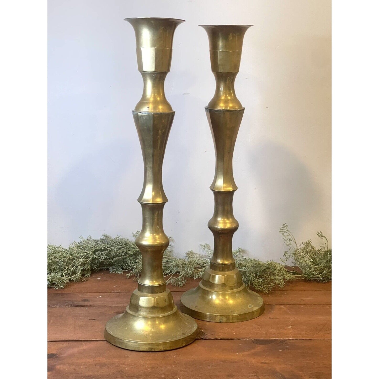 Vintage Brass Candle Holders 24” - Made In India | Set of Two | Tall Candles