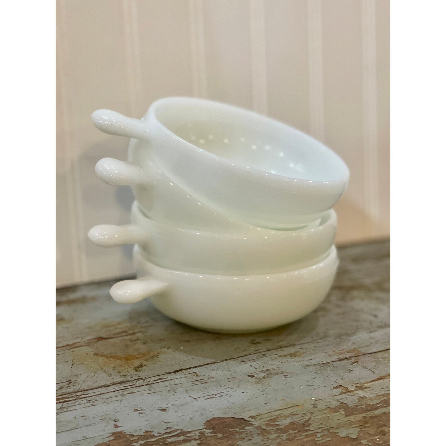Vintage GLASBAKE | Oven & Microwave Proof Handled Dishes | Milk Glass Bowl Set