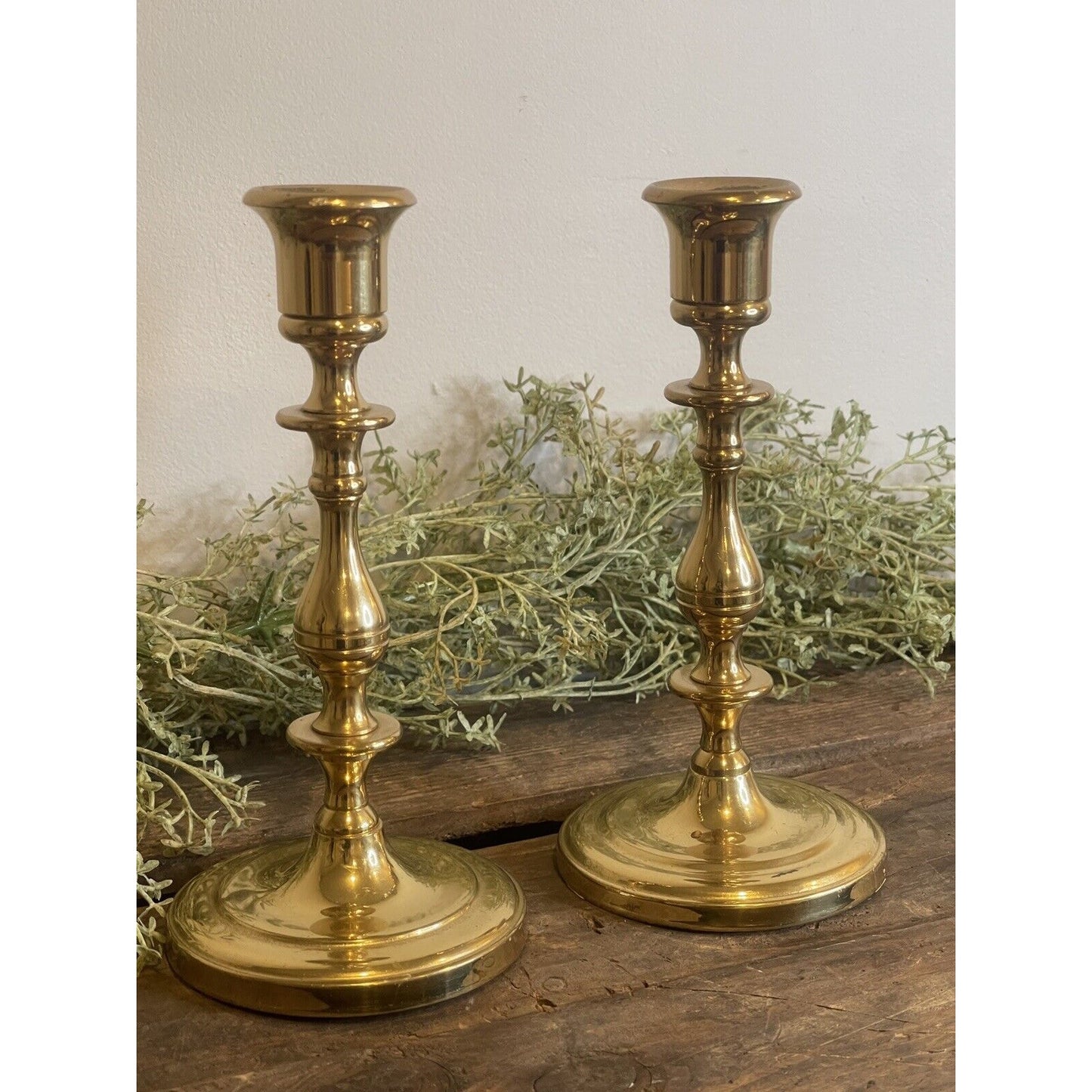 Vintage Indian Solid Brass Taper Candlestick Holder Made in India 7" | Set of 2