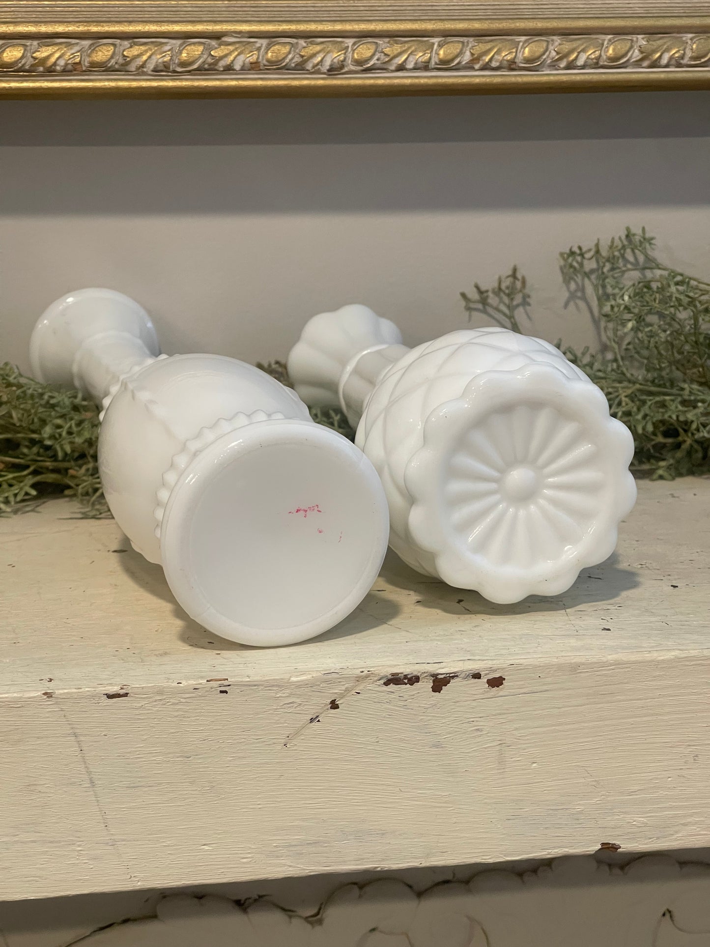 White Milk Glass Single Stem Flower Vases | Vintage Pineapple | Stem Vases