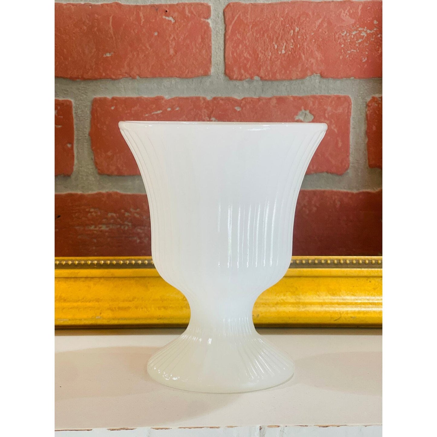 Vintage E.O. Brody Milk Glass Vase | Planter| Round Ribbed Footed Vase | White