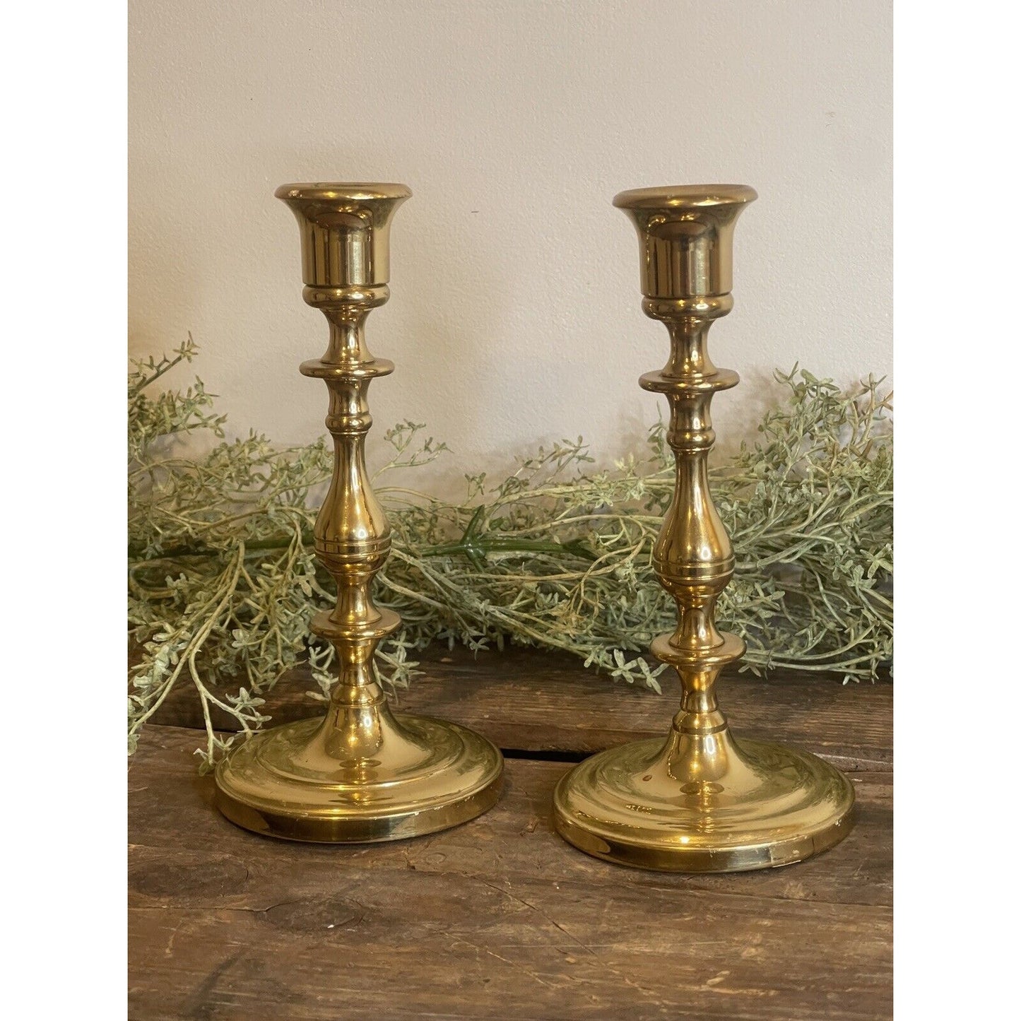 Vintage Indian Solid Brass Taper Candlestick Holder Made in India 7" | Set of 2