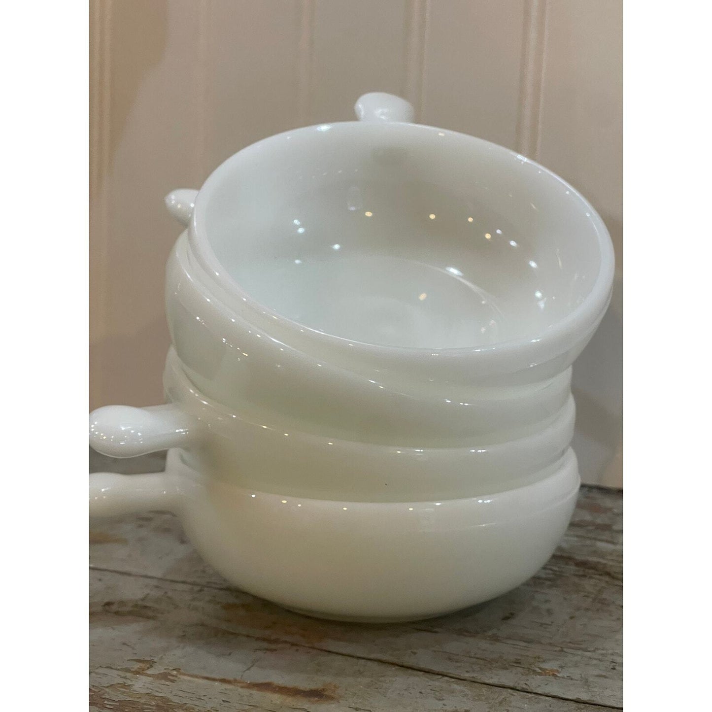 Vintage GLASBAKE | Oven & Microwave Proof Handled Dishes | Milk Glass Bowl Set