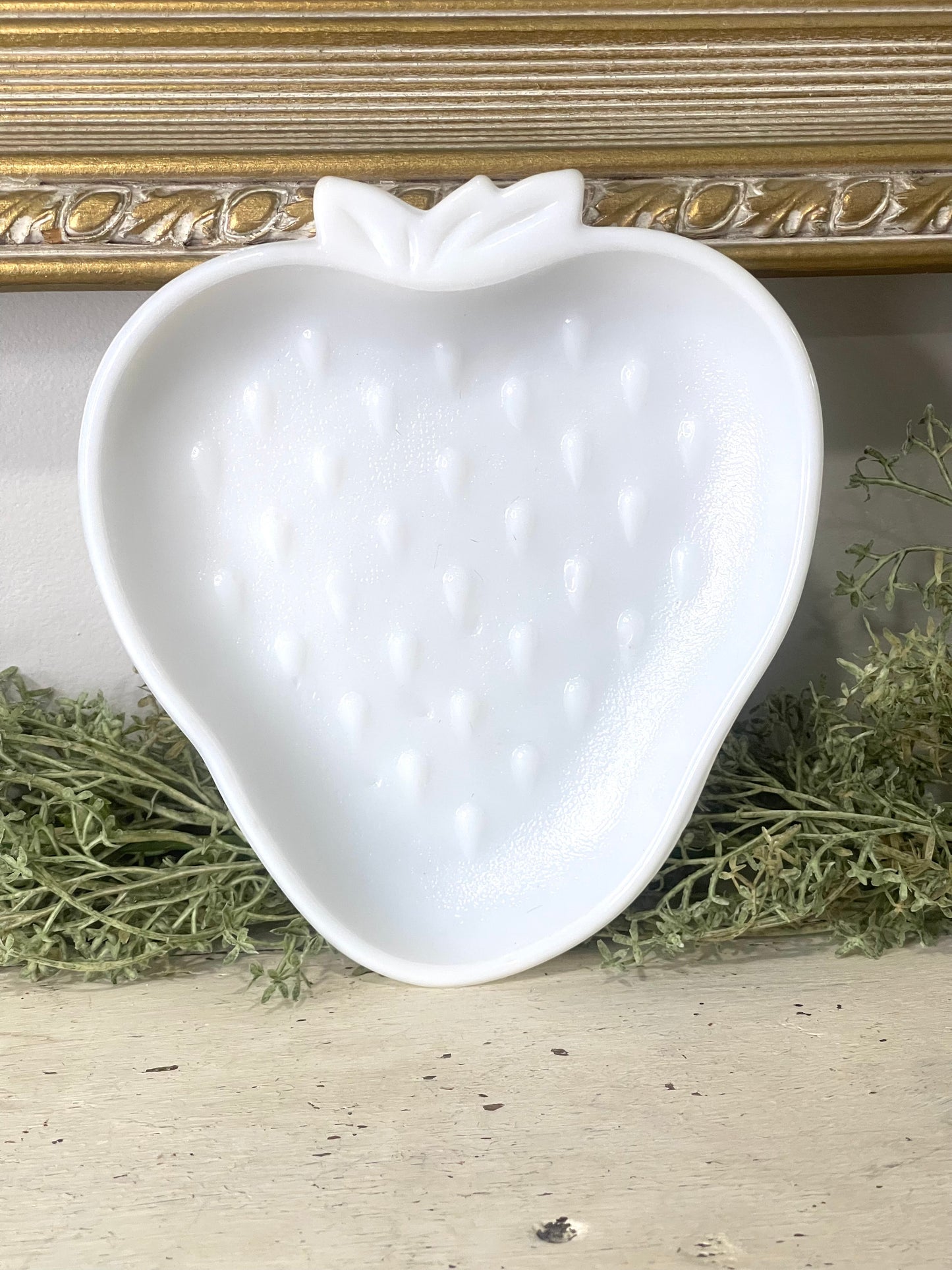 Vintage Milk Glass White Strawberry Trinket Dish