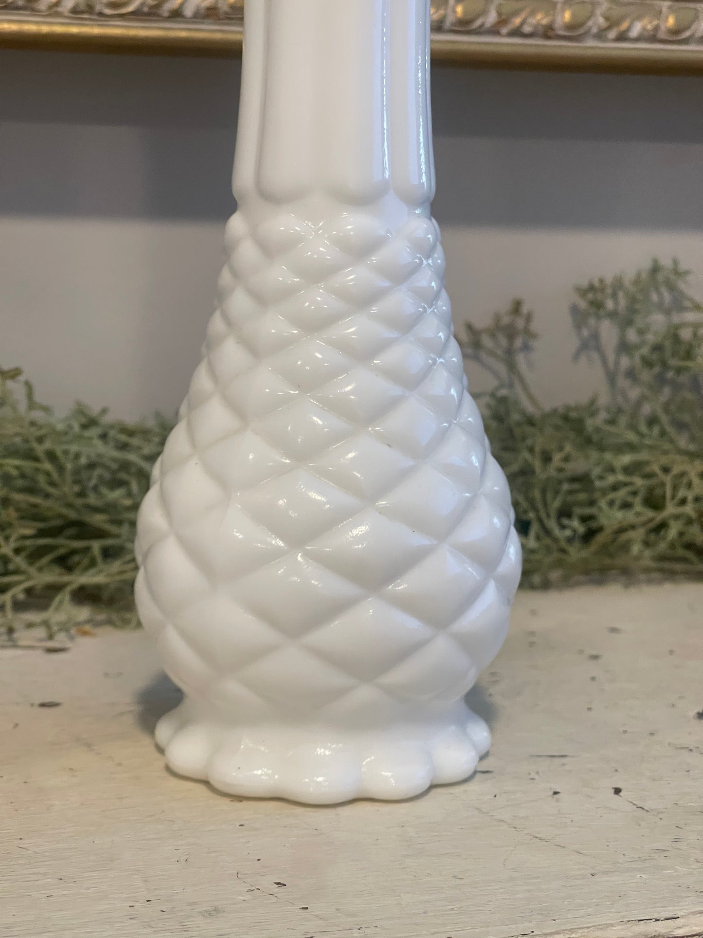White Milk Glass Single Stem Flower Vases | Vintage Pineapple | Stem Vases