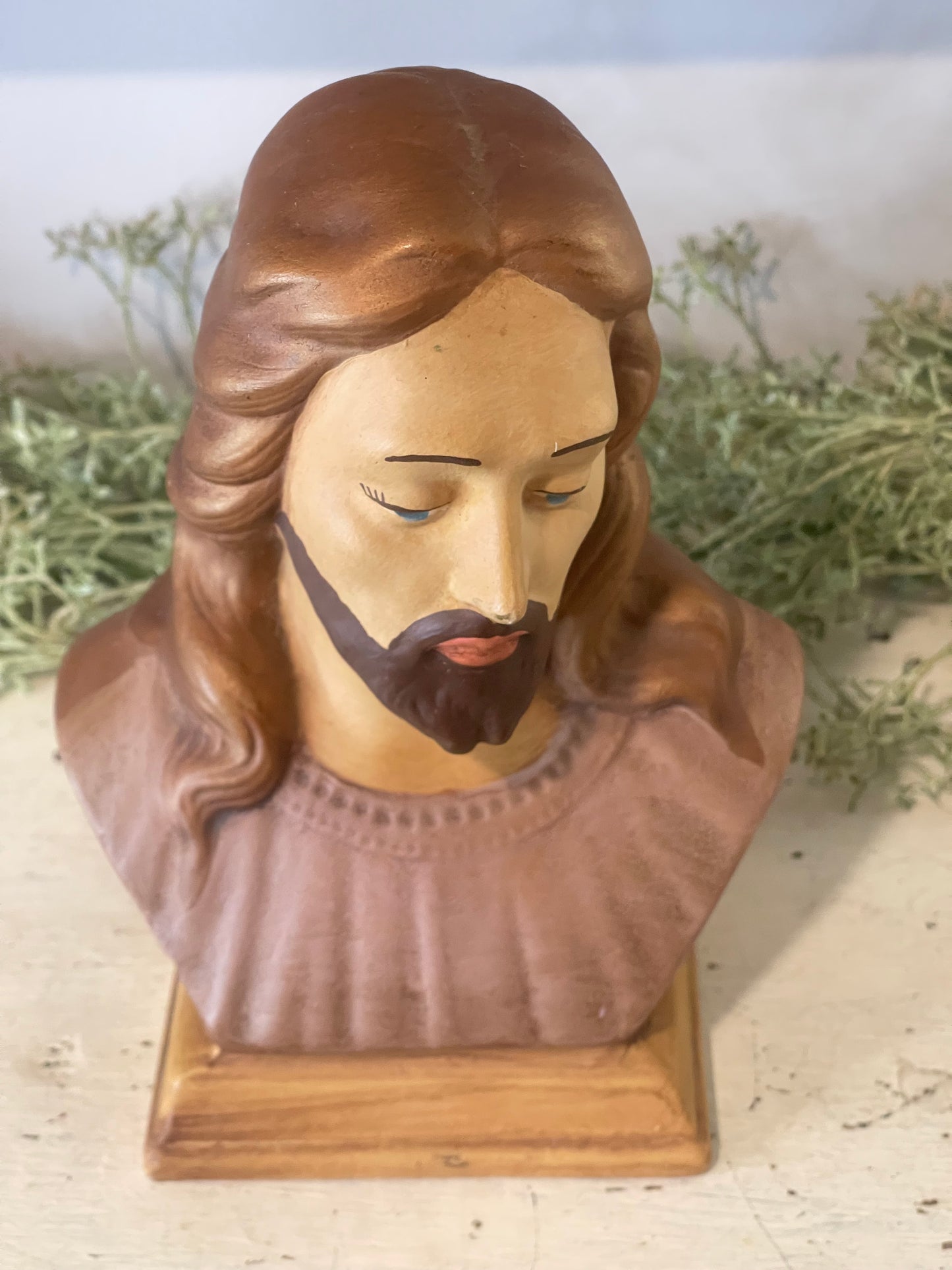 Vintage Jesus Head Bust Ceramic Statue Holland Mold Hand Painted | Religious Figurine