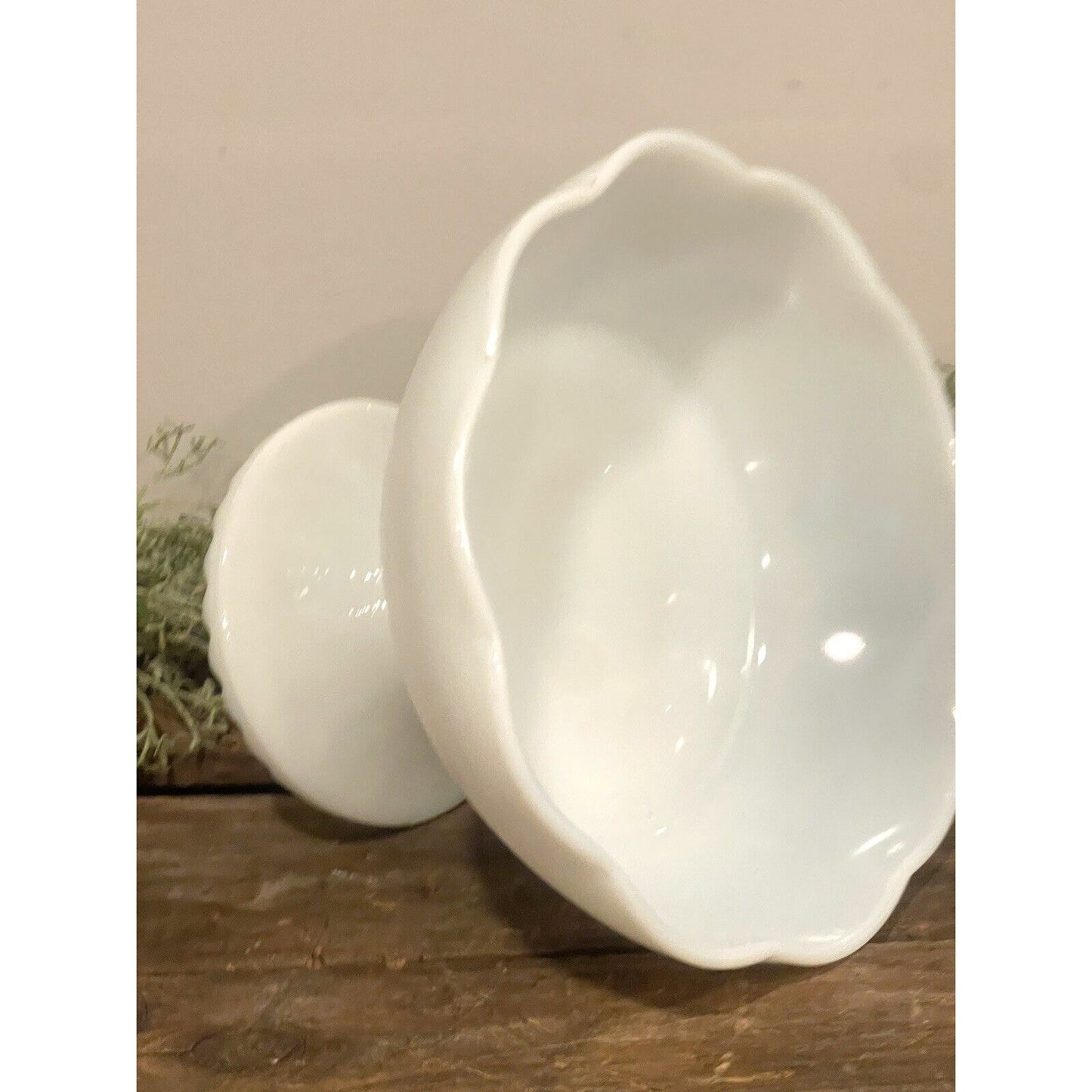 Vintage Hazel Atlas Milk Glass Pedestal Bowl Ruffeled Edge Orange Peel Scalloped