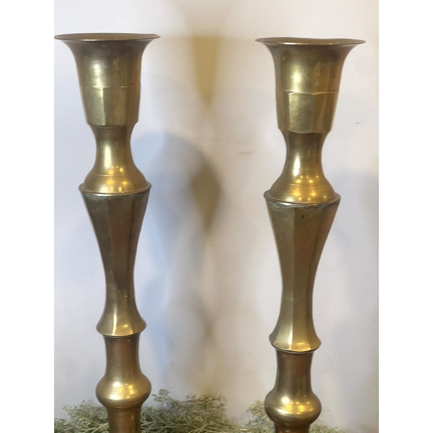 Vintage Brass Candle Holders 24” - Made In India | Set of Two | Tall Candles