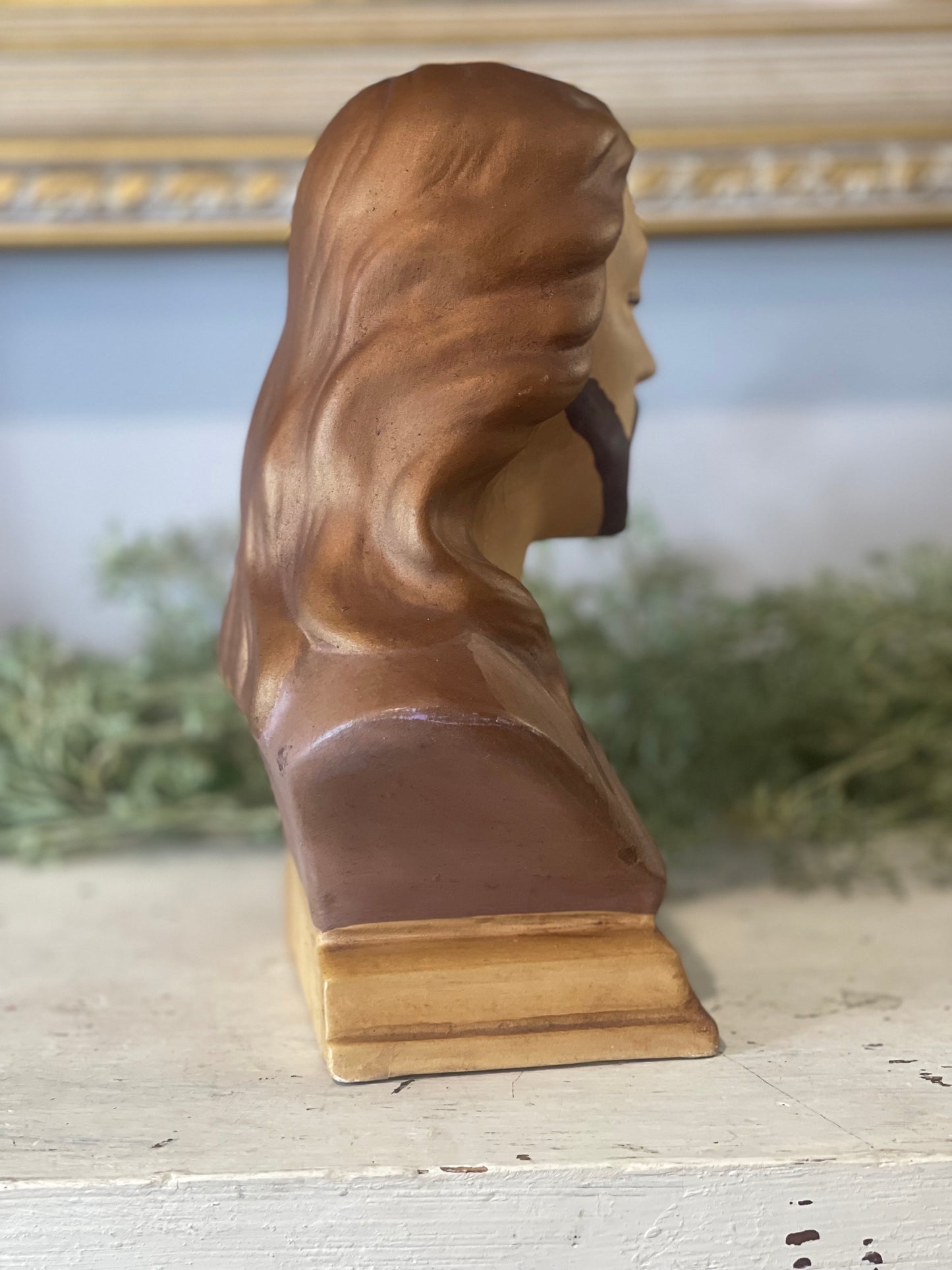 Vintage Jesus Head Bust Ceramic Statue Holland Mold Hand Painted | Religious Figurine