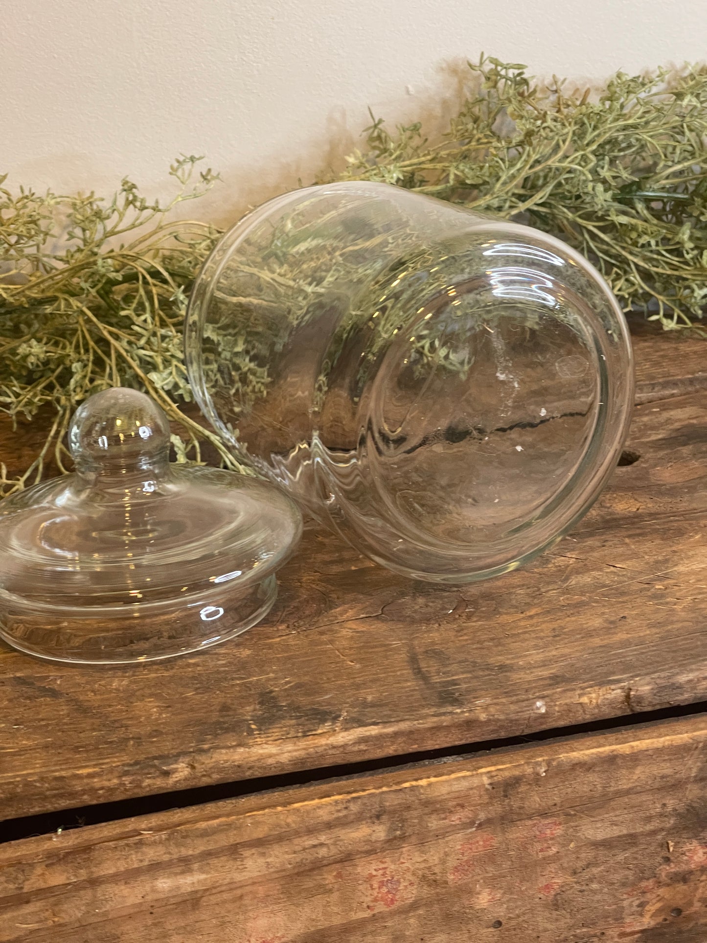Vintage Clear Glass Apothecary Jar with Bubble Knob Lid