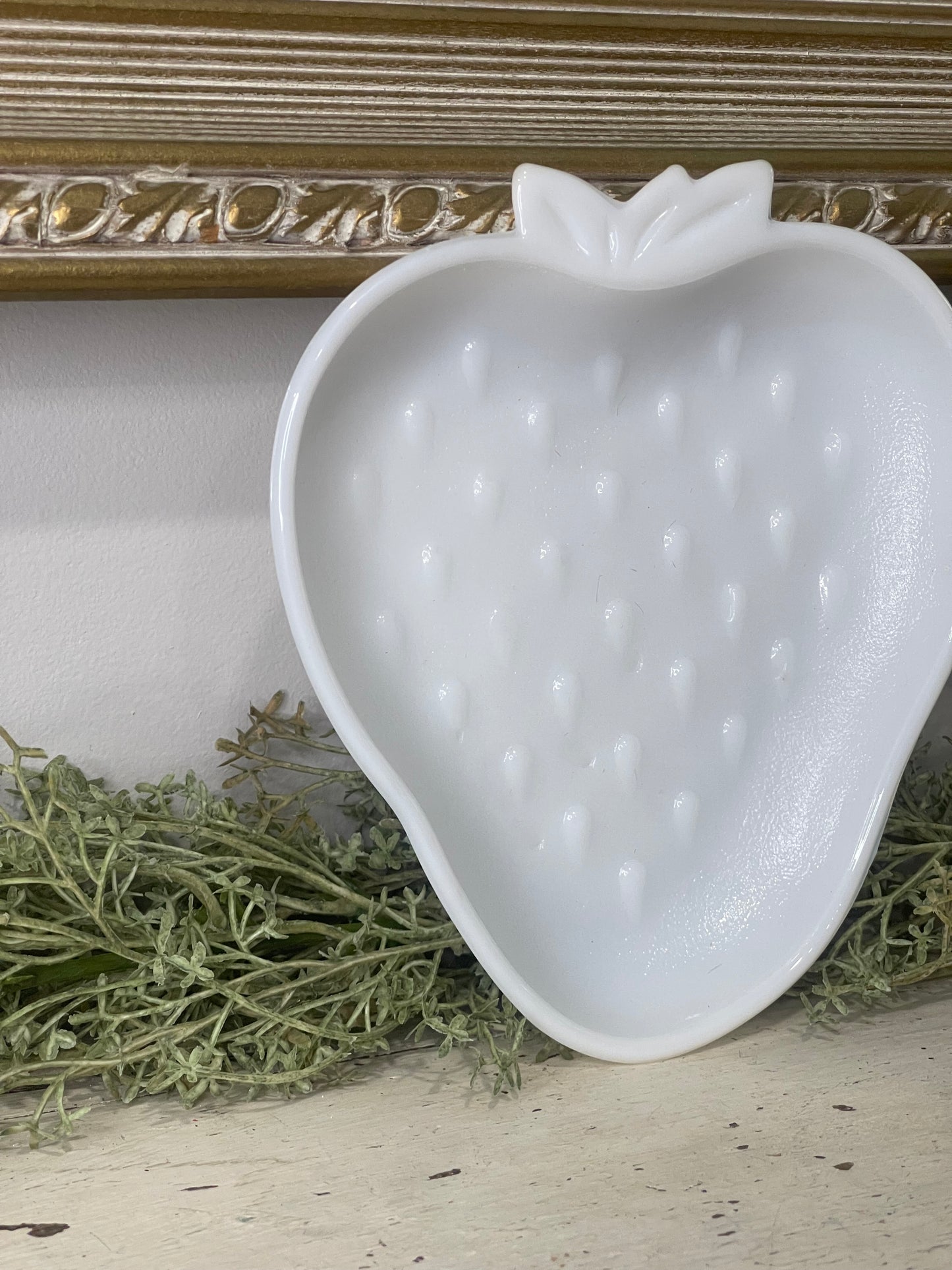 Vintage Milk Glass White Strawberry Trinket Dish