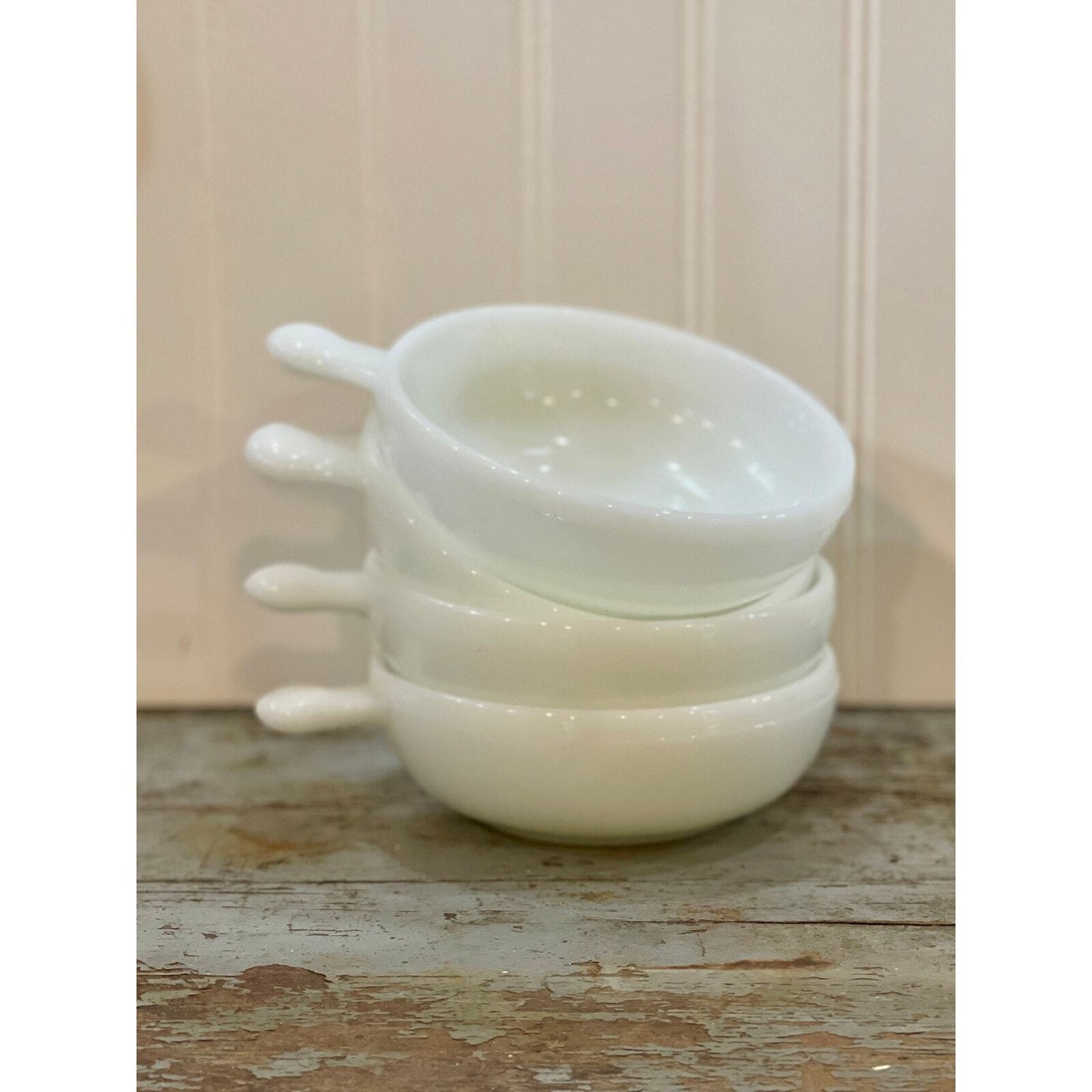Vintage GLASBAKE | Oven & Microwave Proof Handled Dishes | Milk Glass Bowl Set