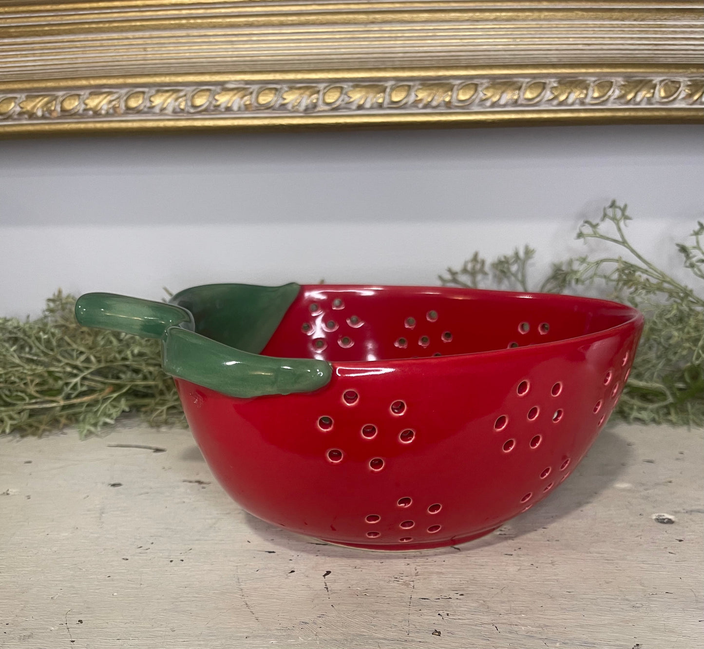 Vintage Strawberry Glass Colander