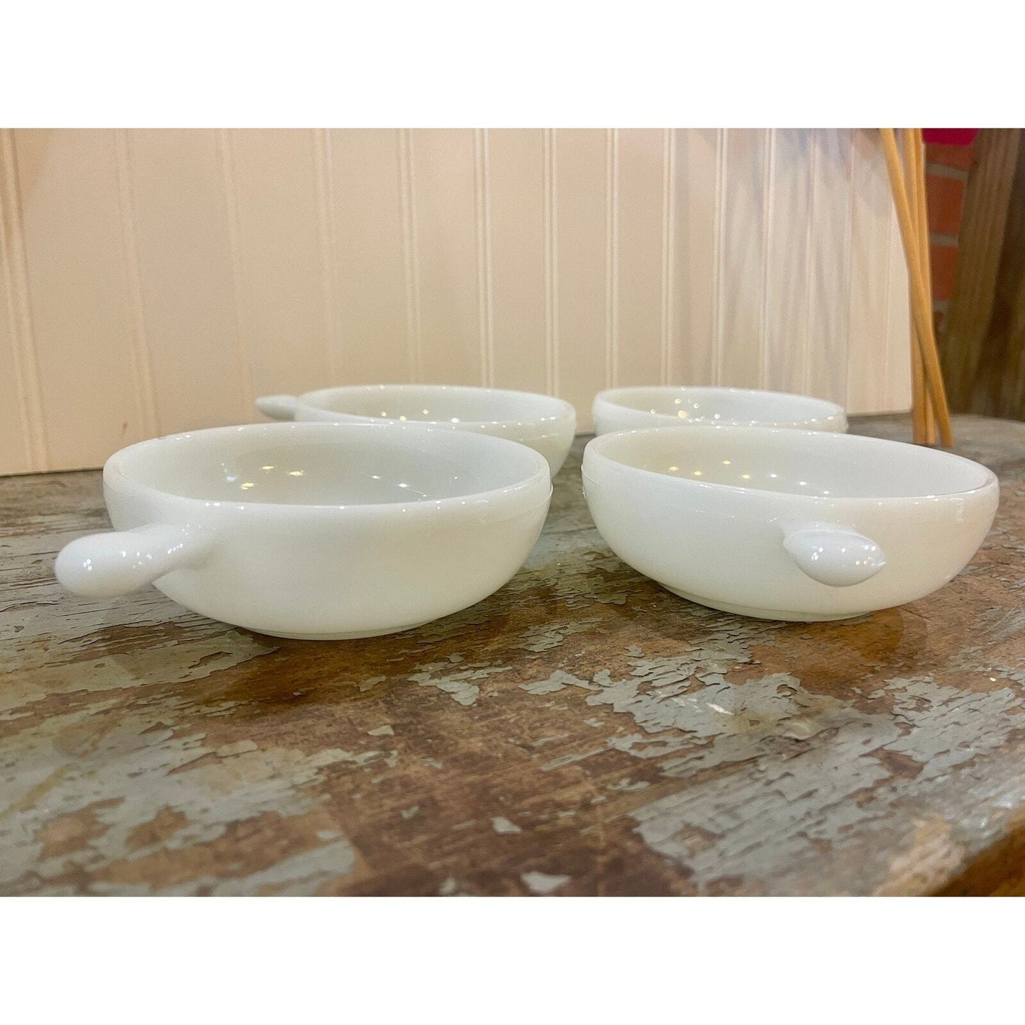 Vintage GLASBAKE | Oven & Microwave Proof Handled Dishes | Milk Glass Bowl Set