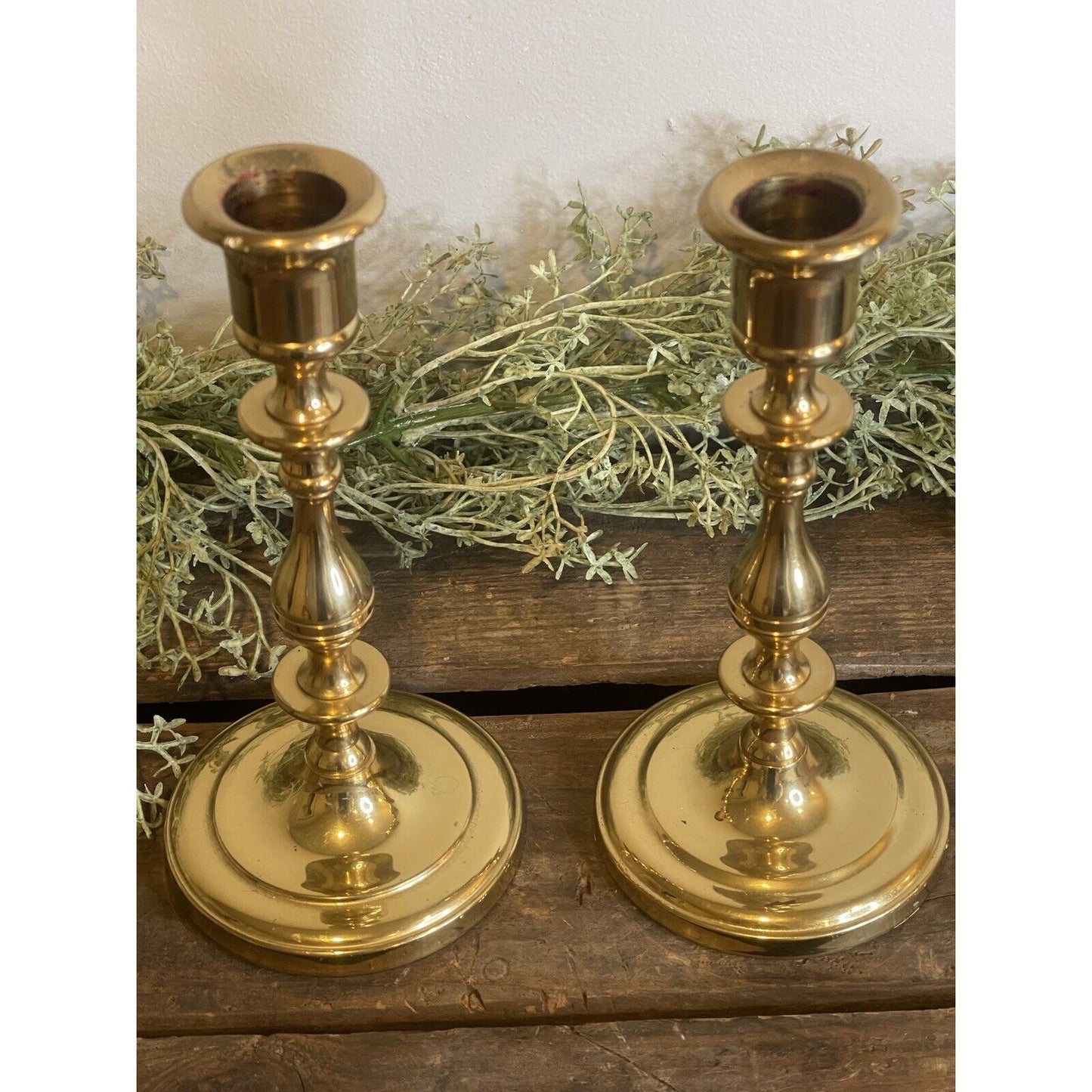 Vintage Indian Solid Brass Taper Candlestick Holder Made in India 7" | Set of 2