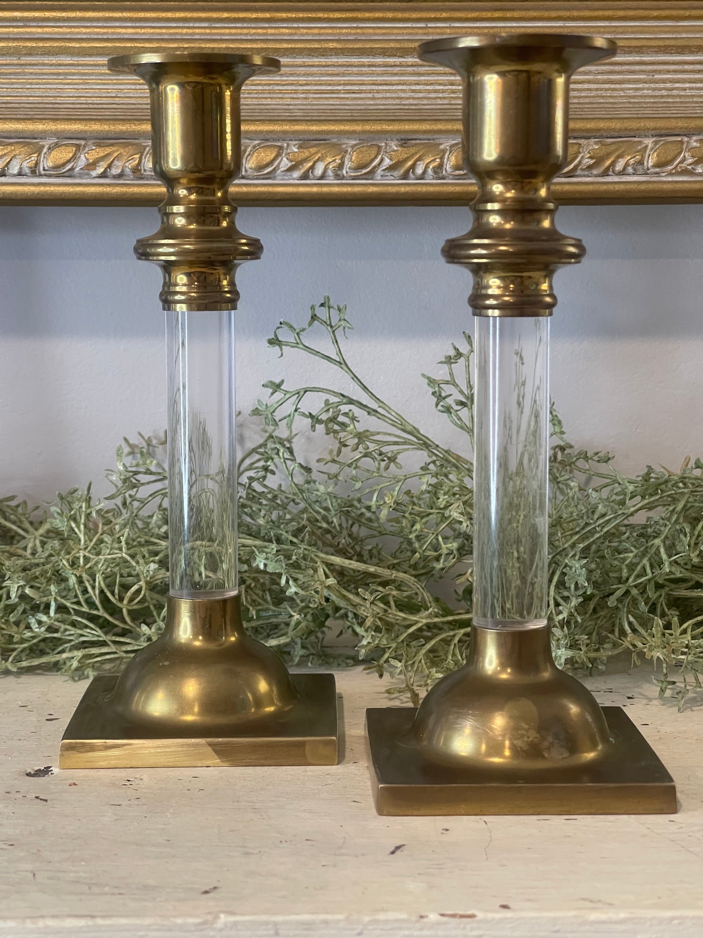 Brass & Lucite Candlestick Holders | Set of Two
