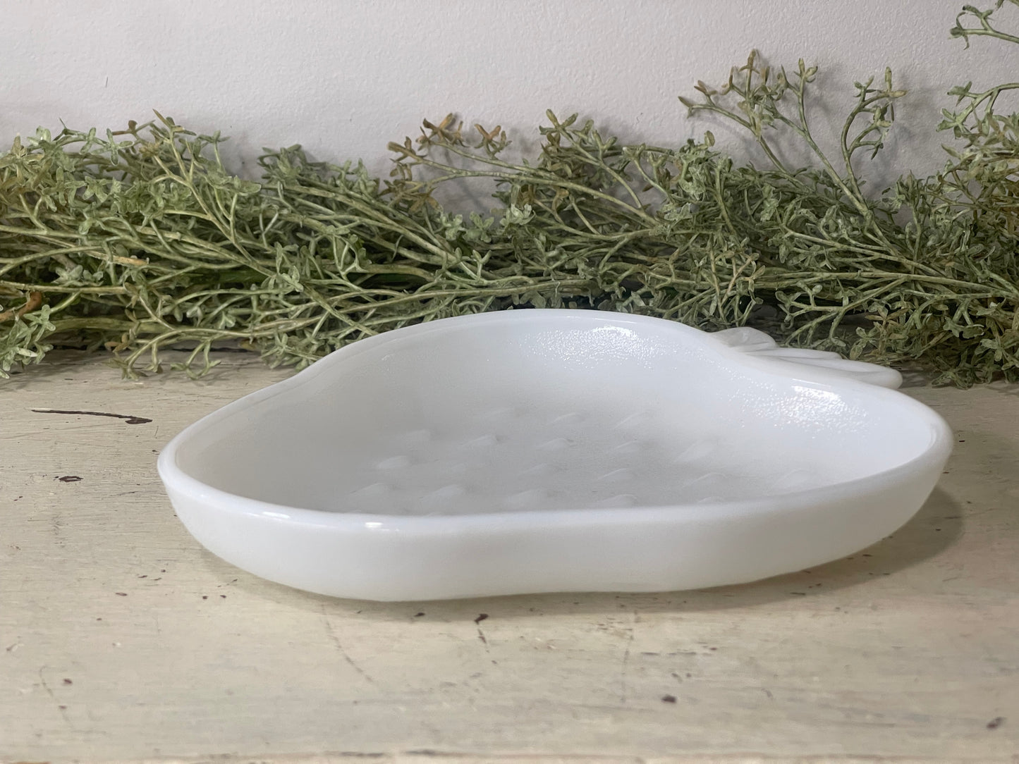 Vintage Milk Glass White Strawberry Trinket Dish