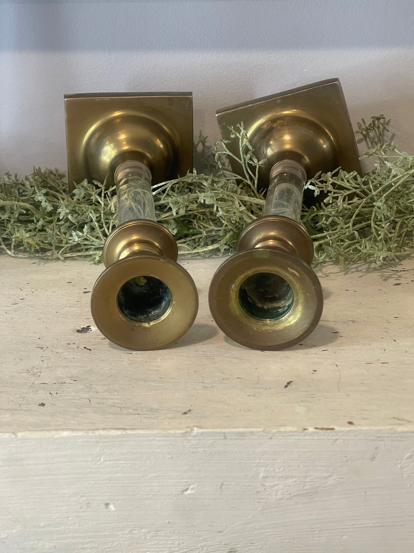 Brass & Lucite Candlestick Holders | Set of Two