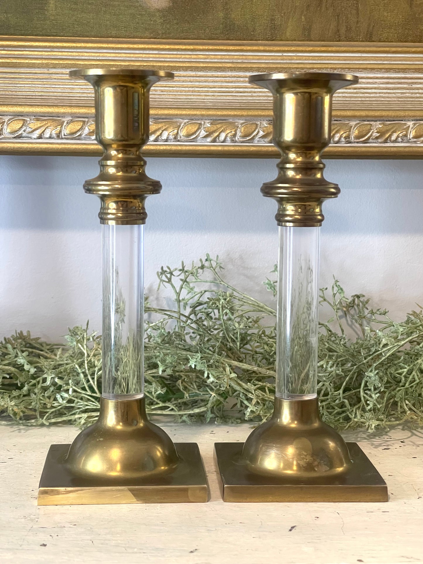 Brass & Lucite Candlestick Holders | Set of Two