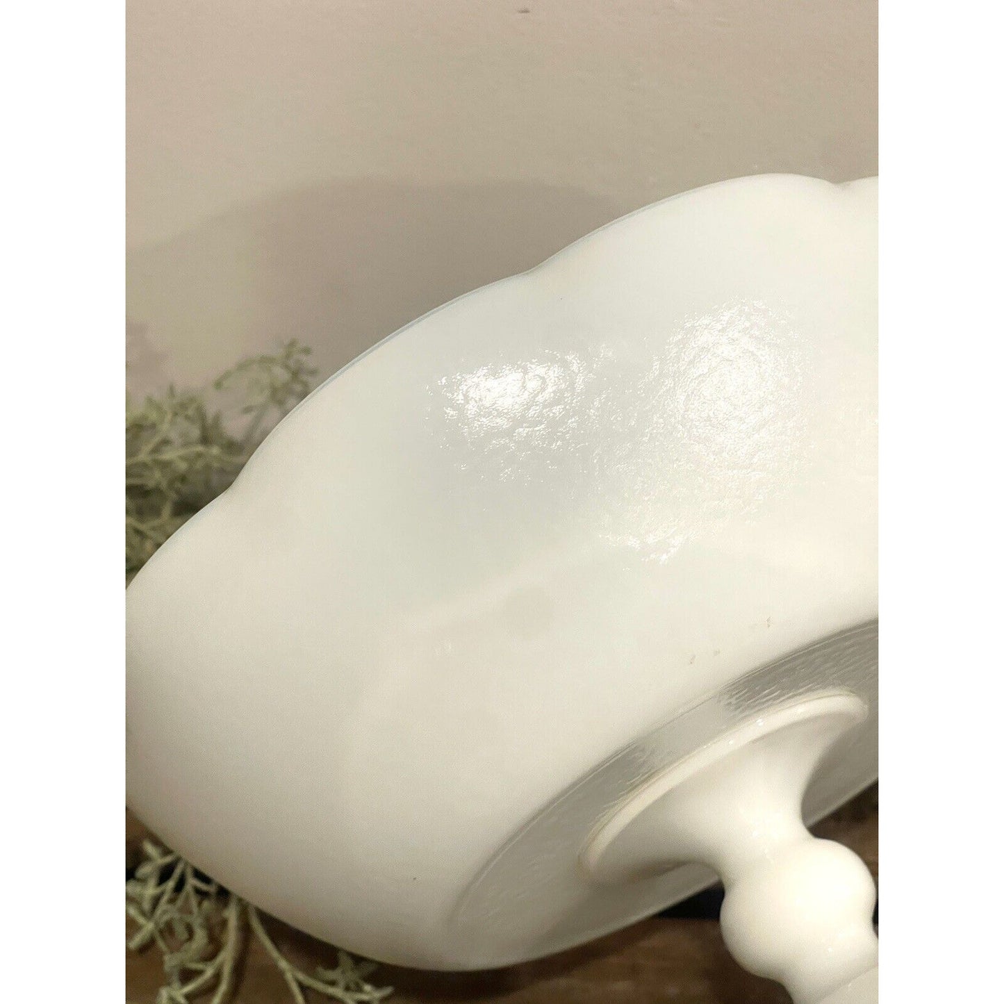 Vintage Hazel Atlas Milk Glass Pedestal Bowl Ruffeled Edge Orange Peel Scalloped