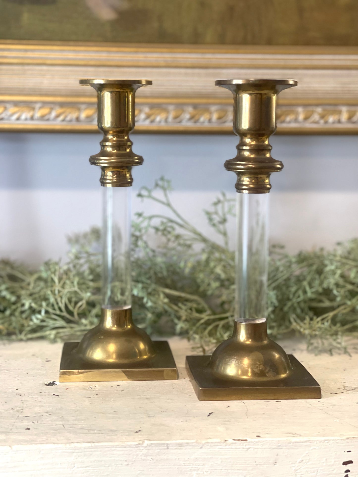 Brass & Lucite Candlestick Holders | Set of Two