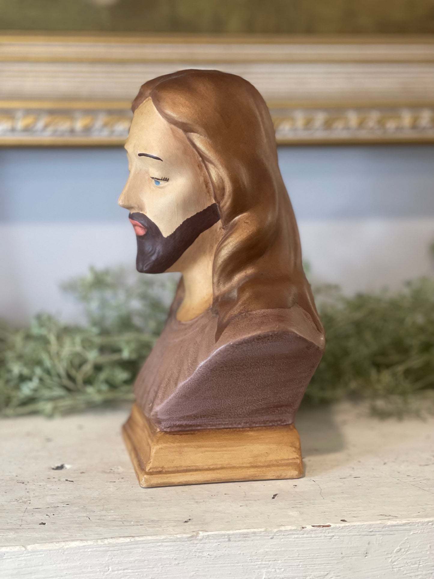 Vintage Jesus Head Bust Ceramic Statue Holland Mold Hand Painted | Religious Figurine
