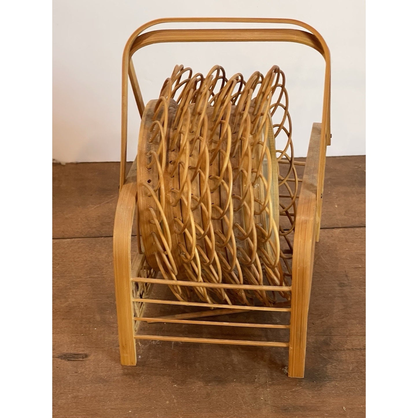 Vintage Butterfly Rattan Coasters Set Of 6 With Caddy | Wicker Rattan Holder