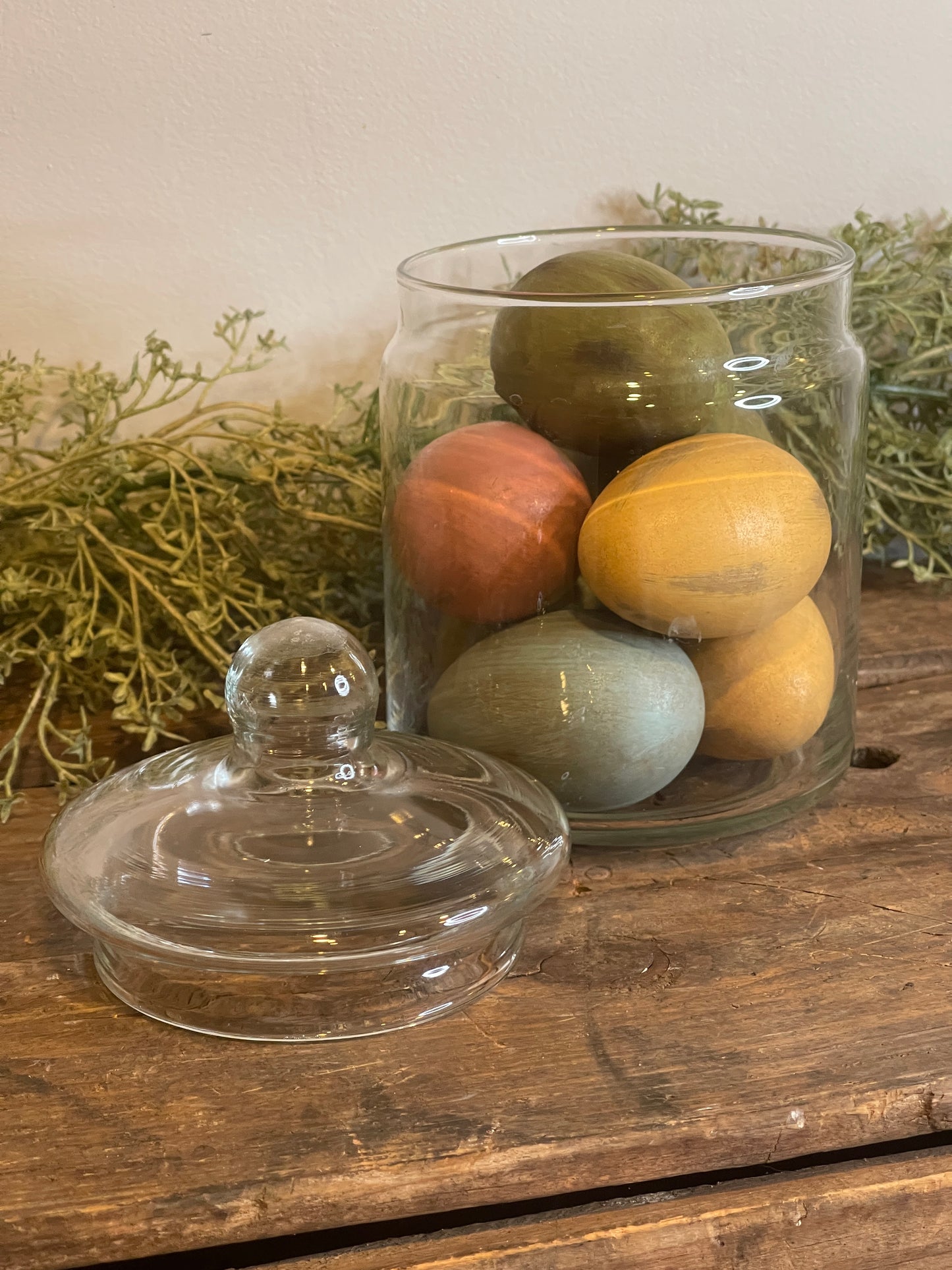 Vintage Clear Glass Apothecary Jar with Bubble Knob Lid