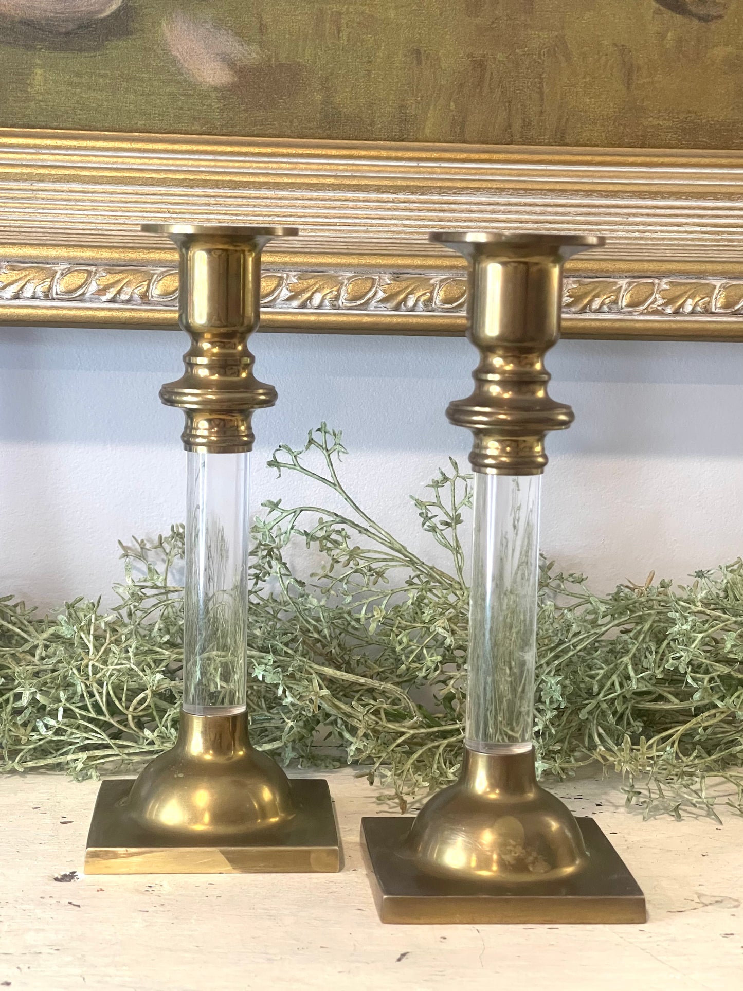 Brass & Lucite Candlestick Holders | Set of Two