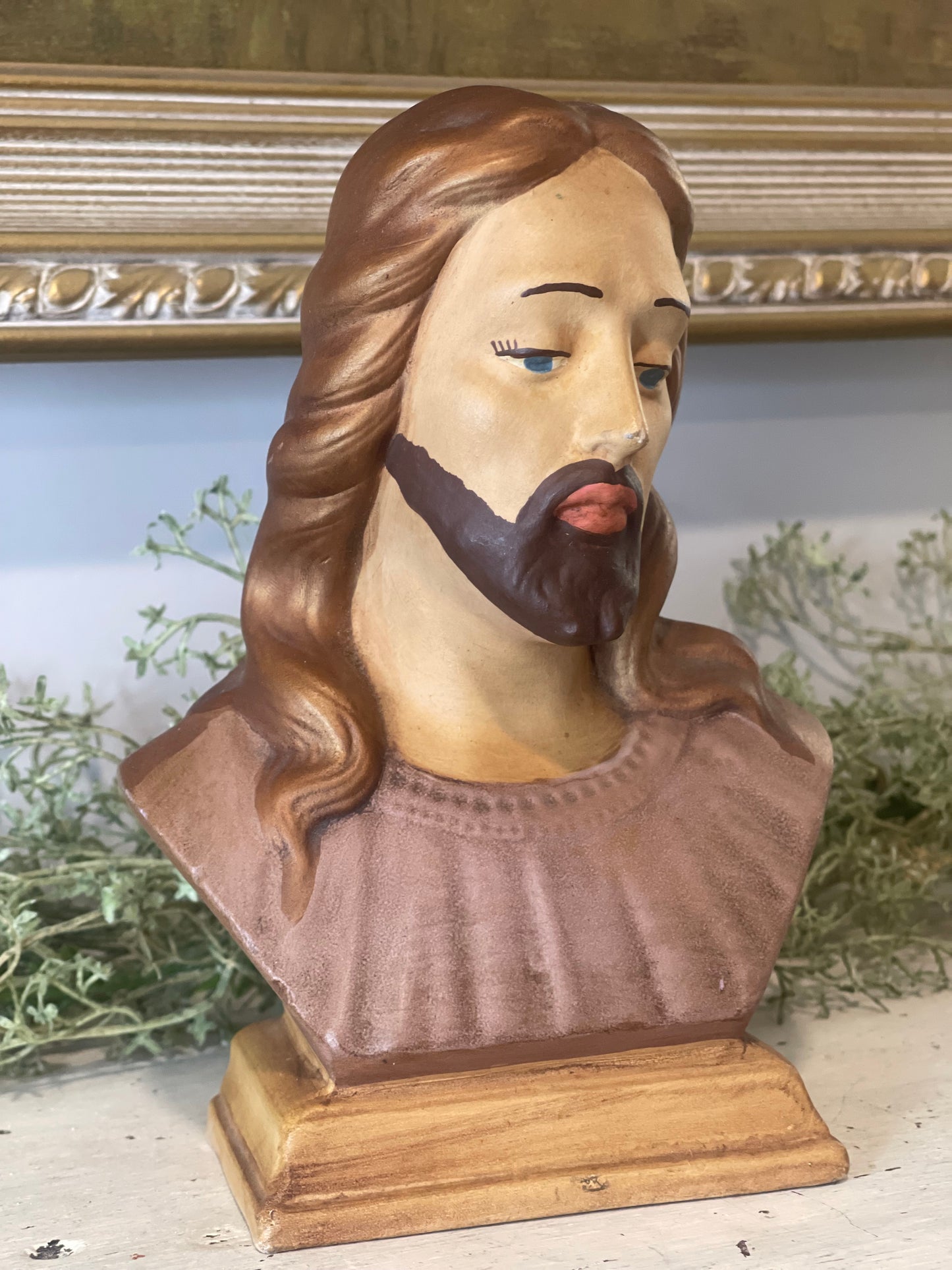 Vintage Jesus Head Bust Ceramic Statue Holland Mold Hand Painted | Religious Figurine