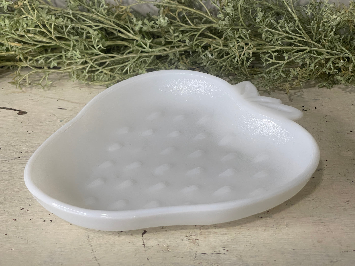 Vintage Milk Glass White Strawberry Trinket Dish