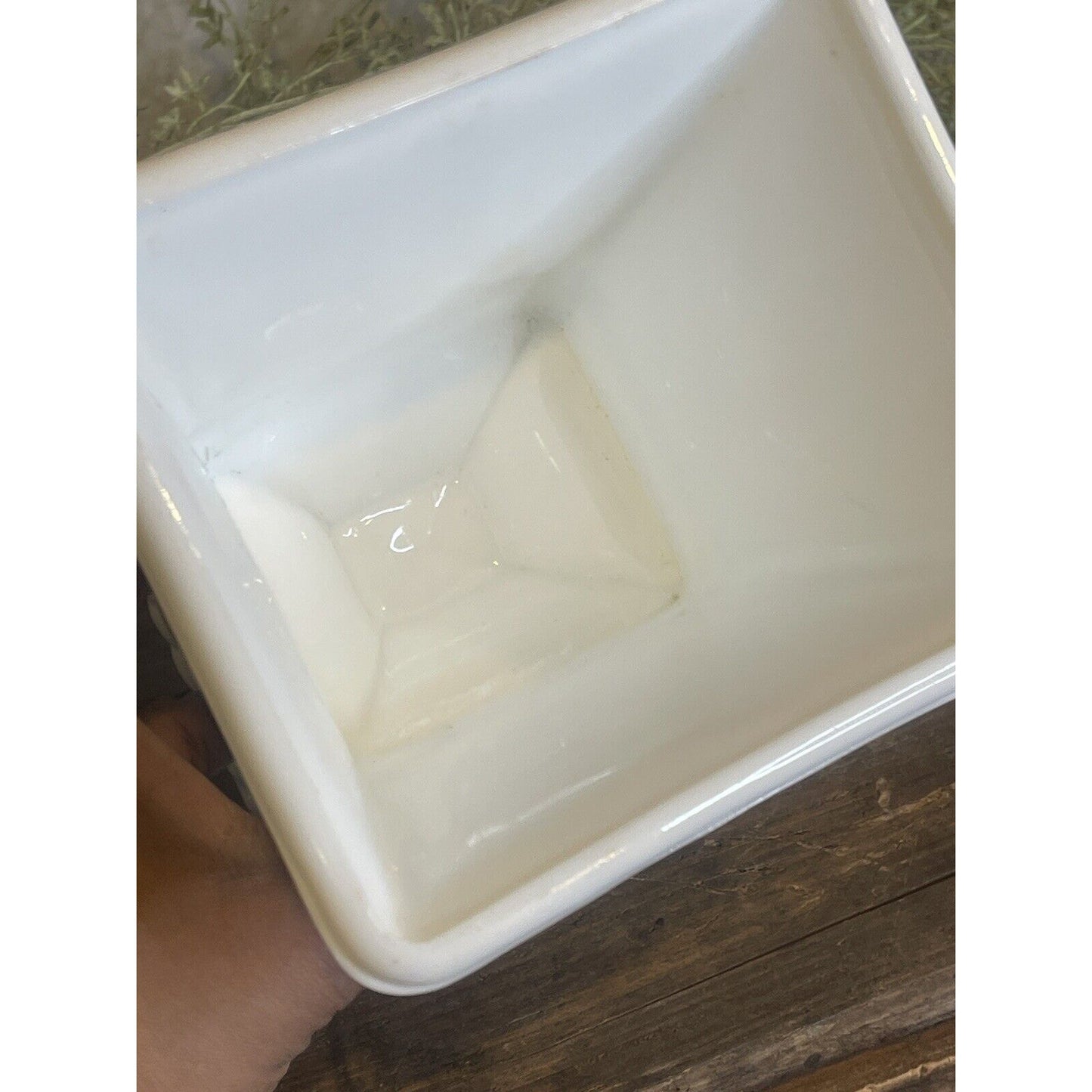 Vintage White Square Pottery Urn | White Farmhouse Milk Glass | Pedestal Bowl