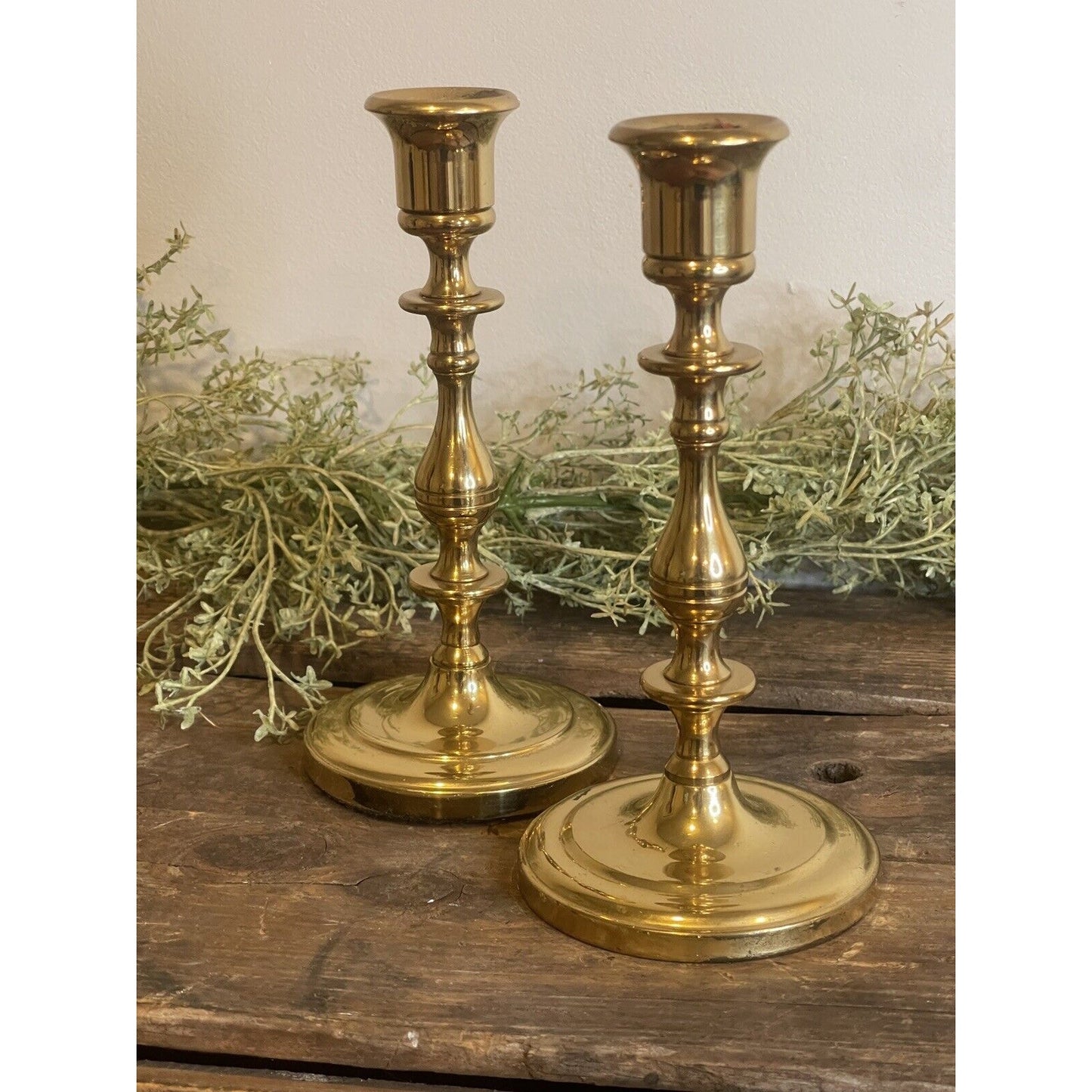 Vintage Indian Solid Brass Taper Candlestick Holder Made in India 7" | Set of 2