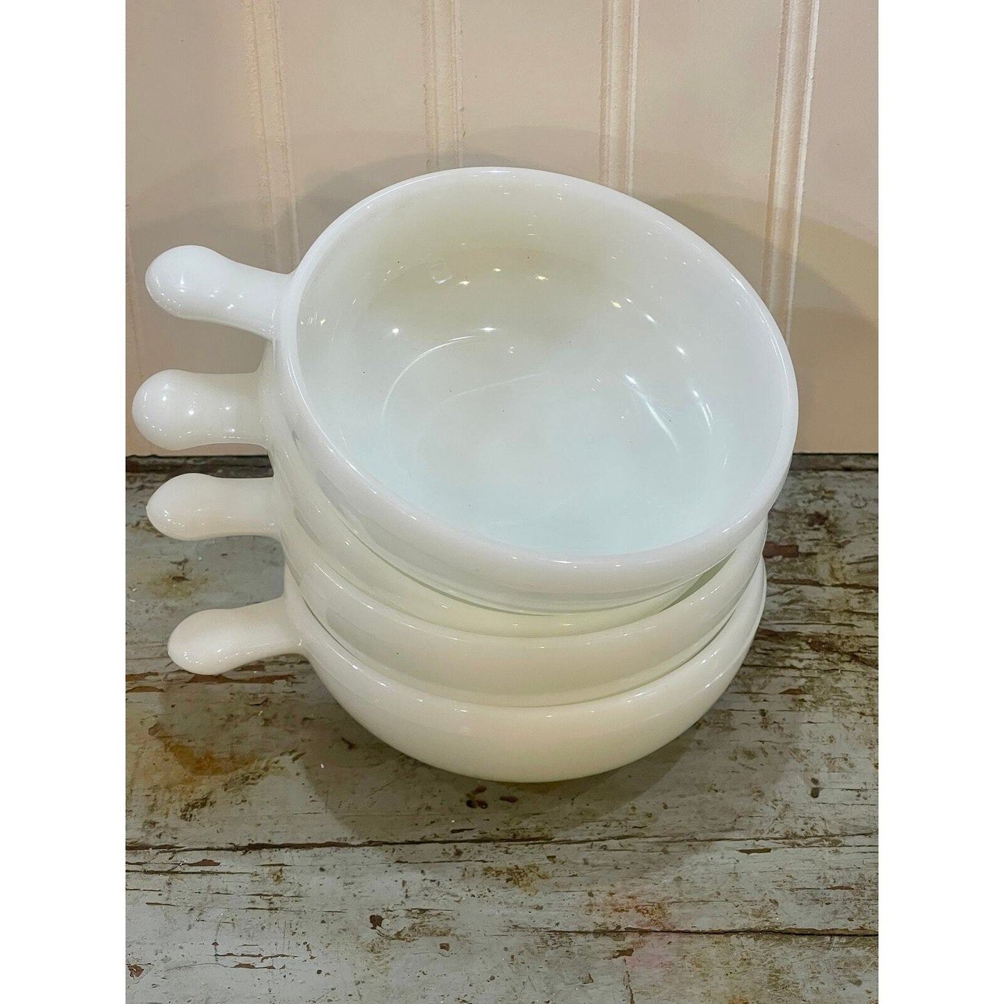 Vintage GLASBAKE | Oven & Microwave Proof Handled Dishes | Milk Glass Bowl Set