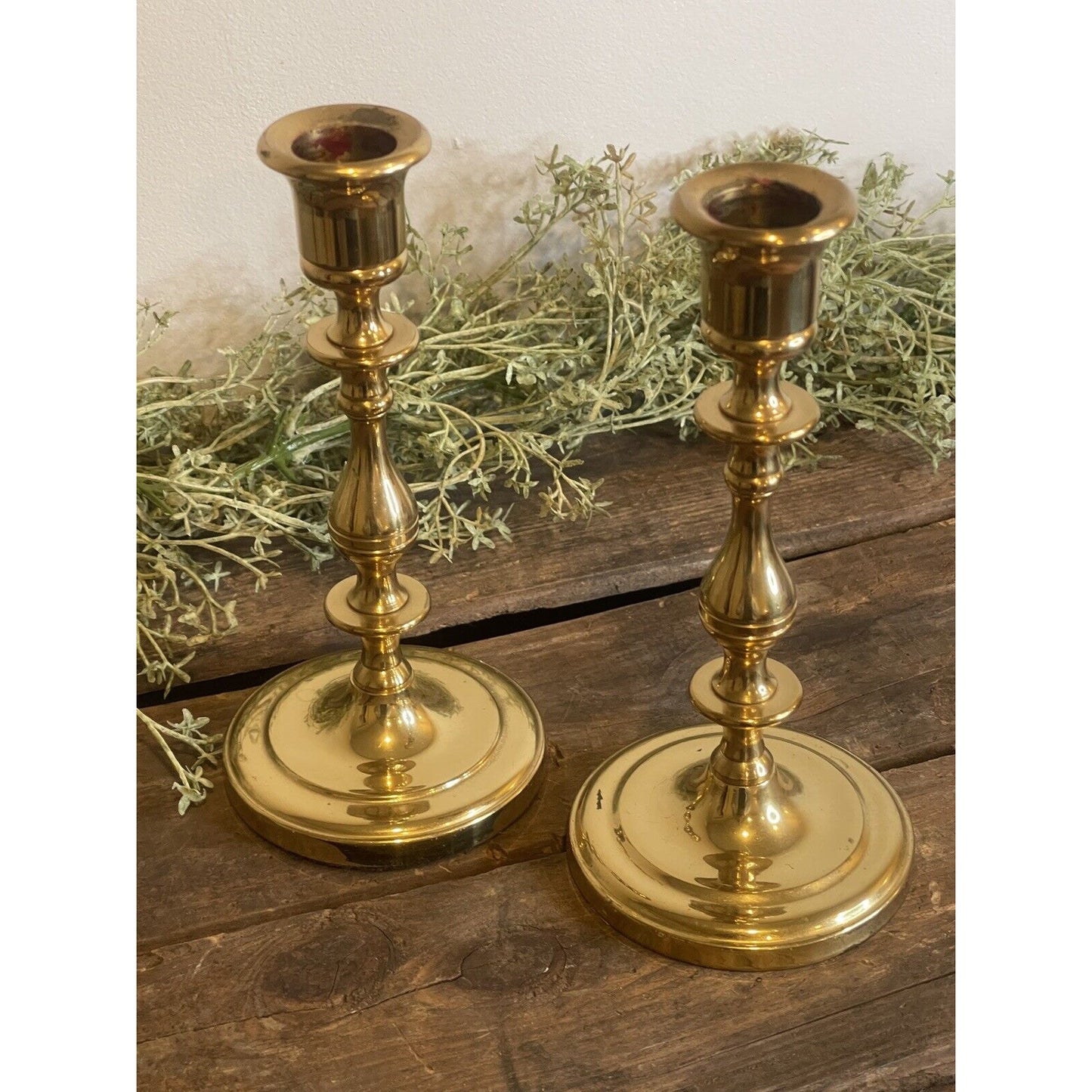 Vintage Indian Solid Brass Taper Candlestick Holder Made in India 7" | Set of 2