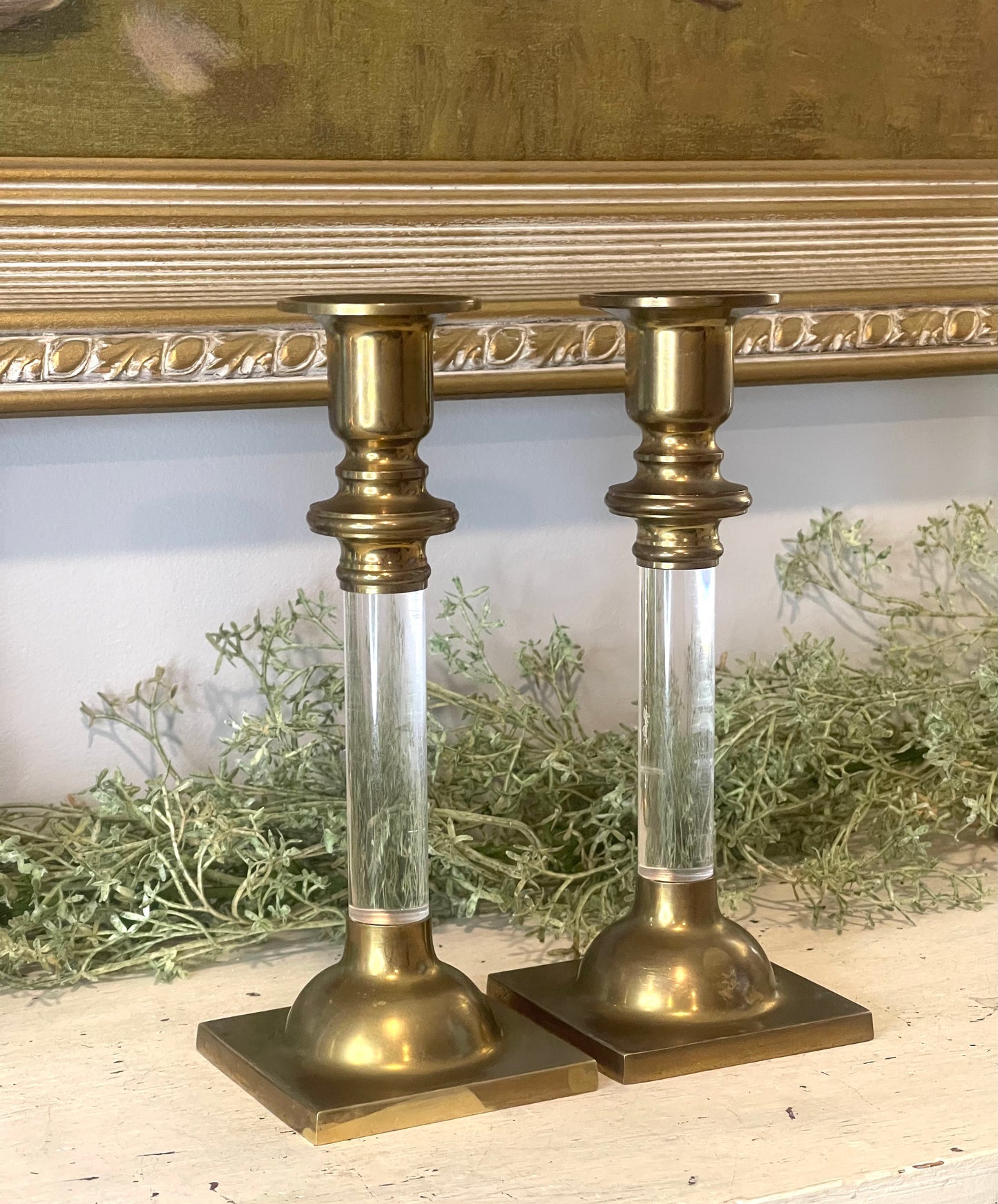 Brass & Lucite Candlestick Holders | Set of Two