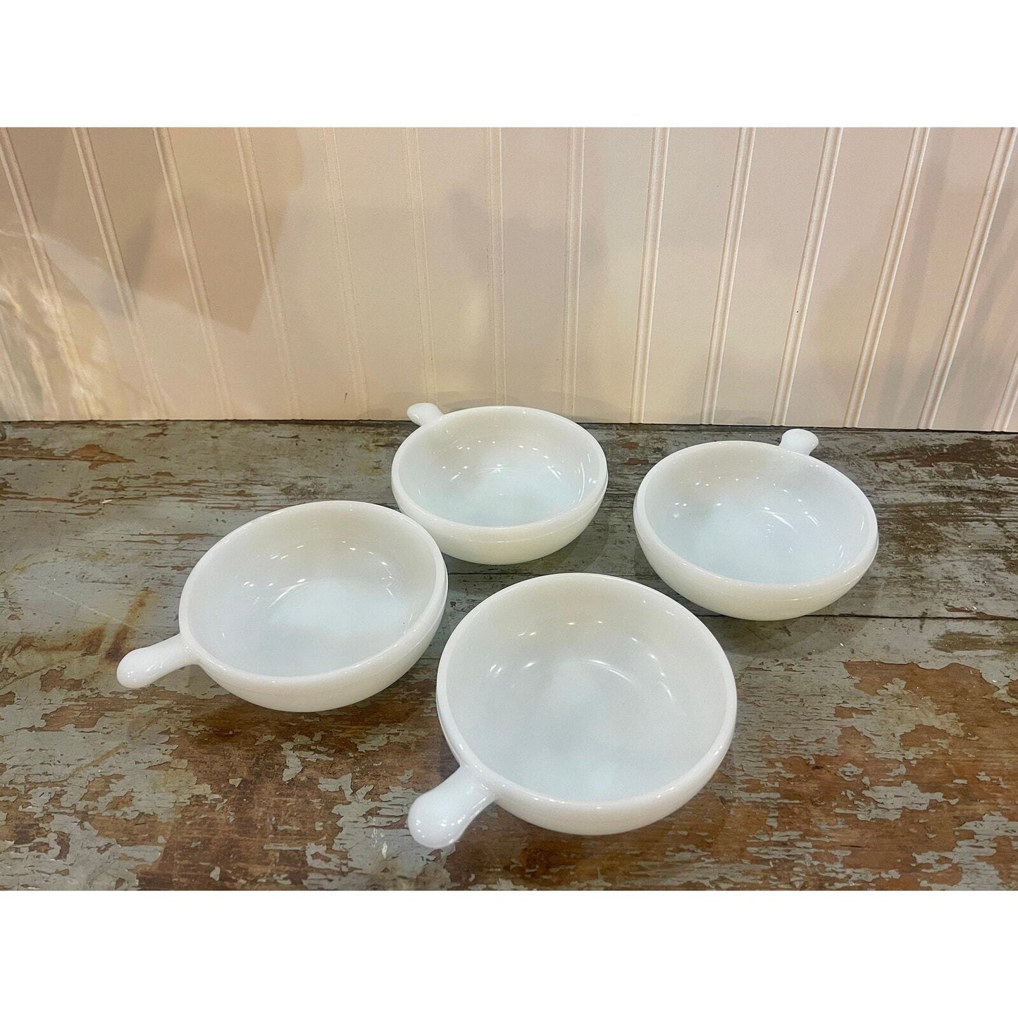 Vintage GLASBAKE | Oven & Microwave Proof Handled Dishes | Milk Glass Bowl Set
