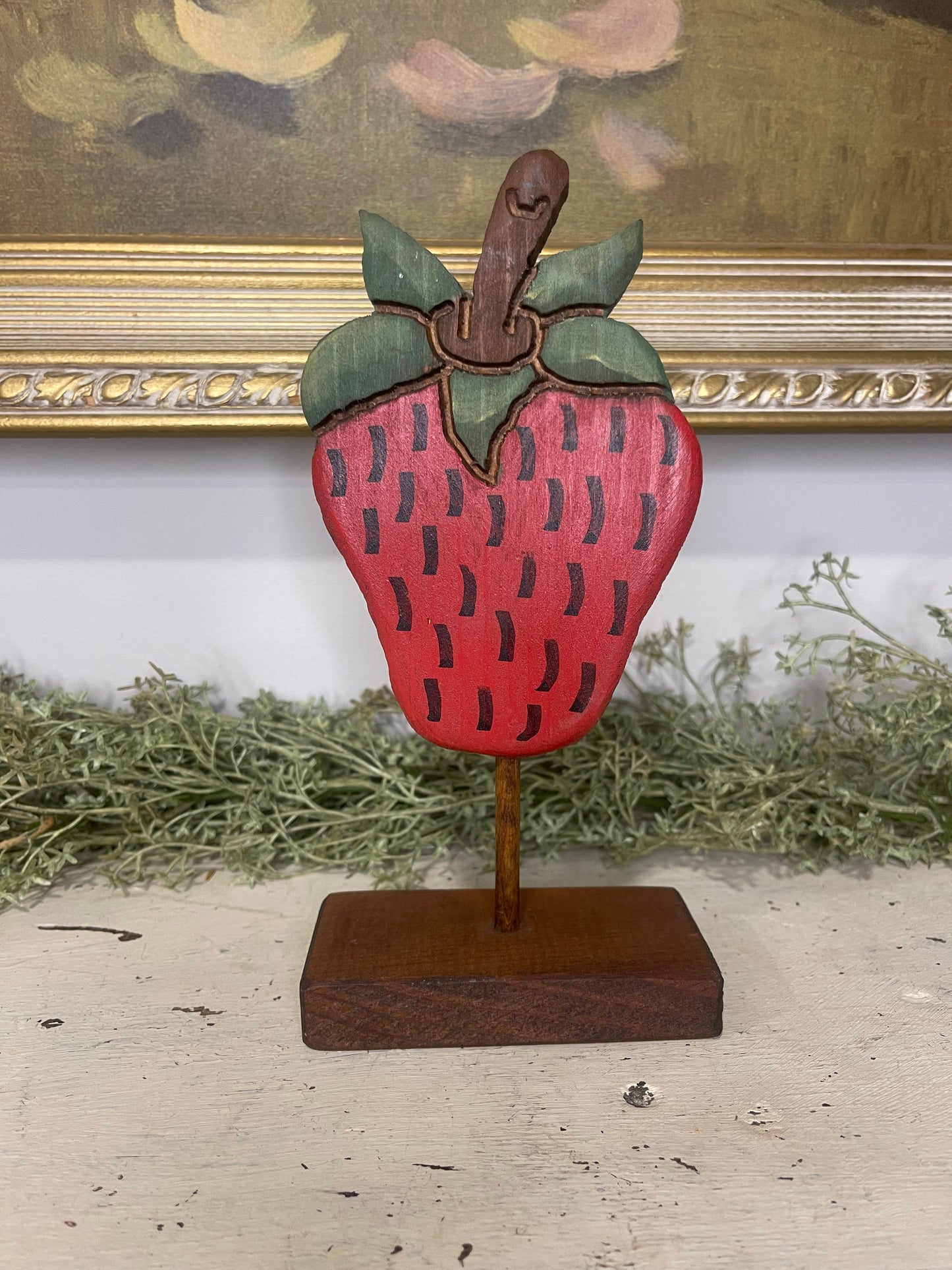 Wooden Strawberry on Pedestal