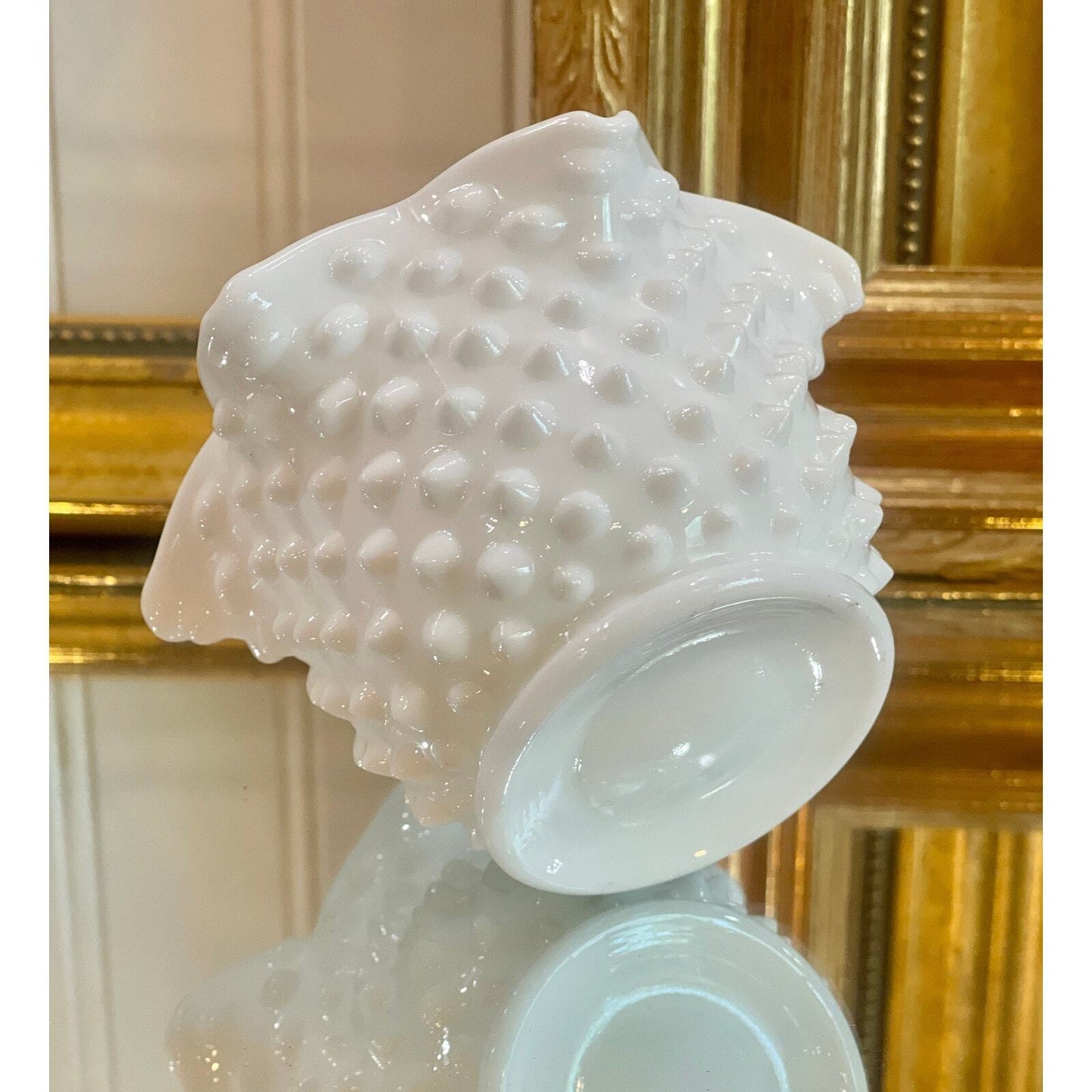Fenton Hobnail Milk Glass Vase |Ruffled | Crimped Edges | Vintage Milk Glass