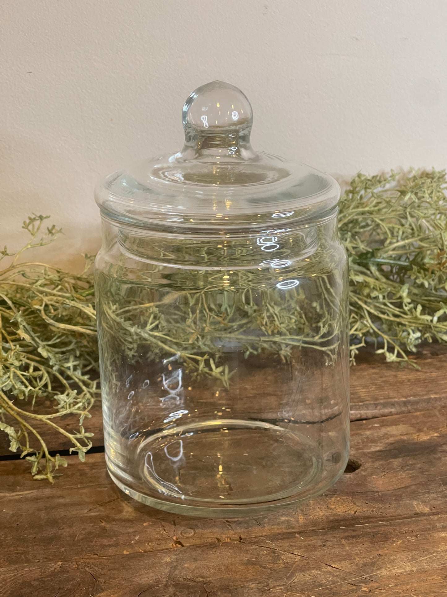 Vintage Clear Glass Apothecary Jar with Bubble Knob Lid
