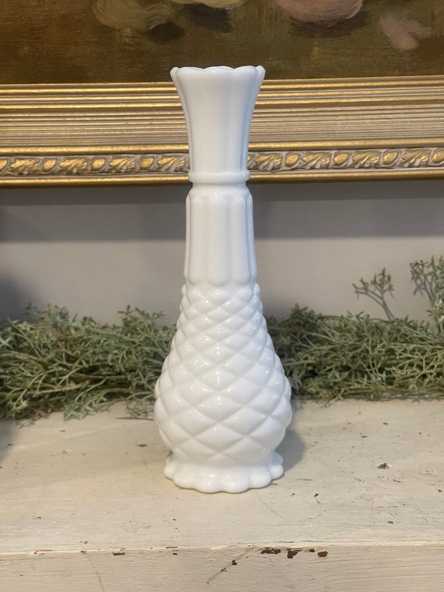 White Milk Glass Single Stem Flower Vases | Vintage Pineapple | Stem Vases