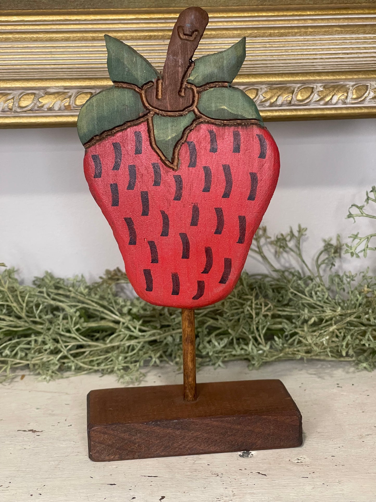 Wooden Strawberry on Pedestal