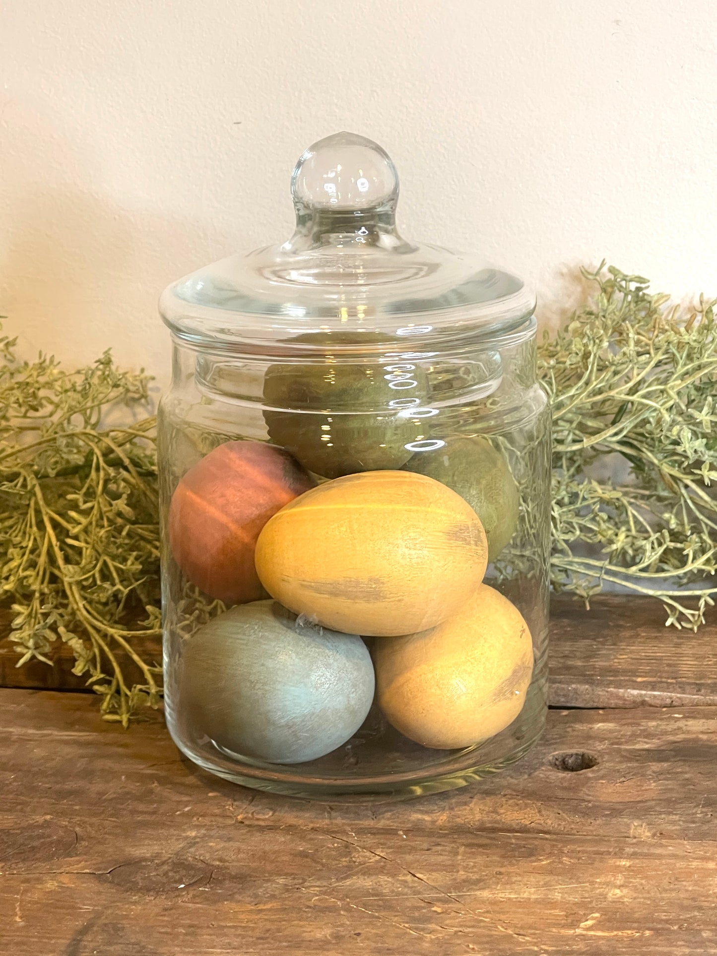 Vintage Clear Glass Apothecary Jar with Bubble Knob Lid