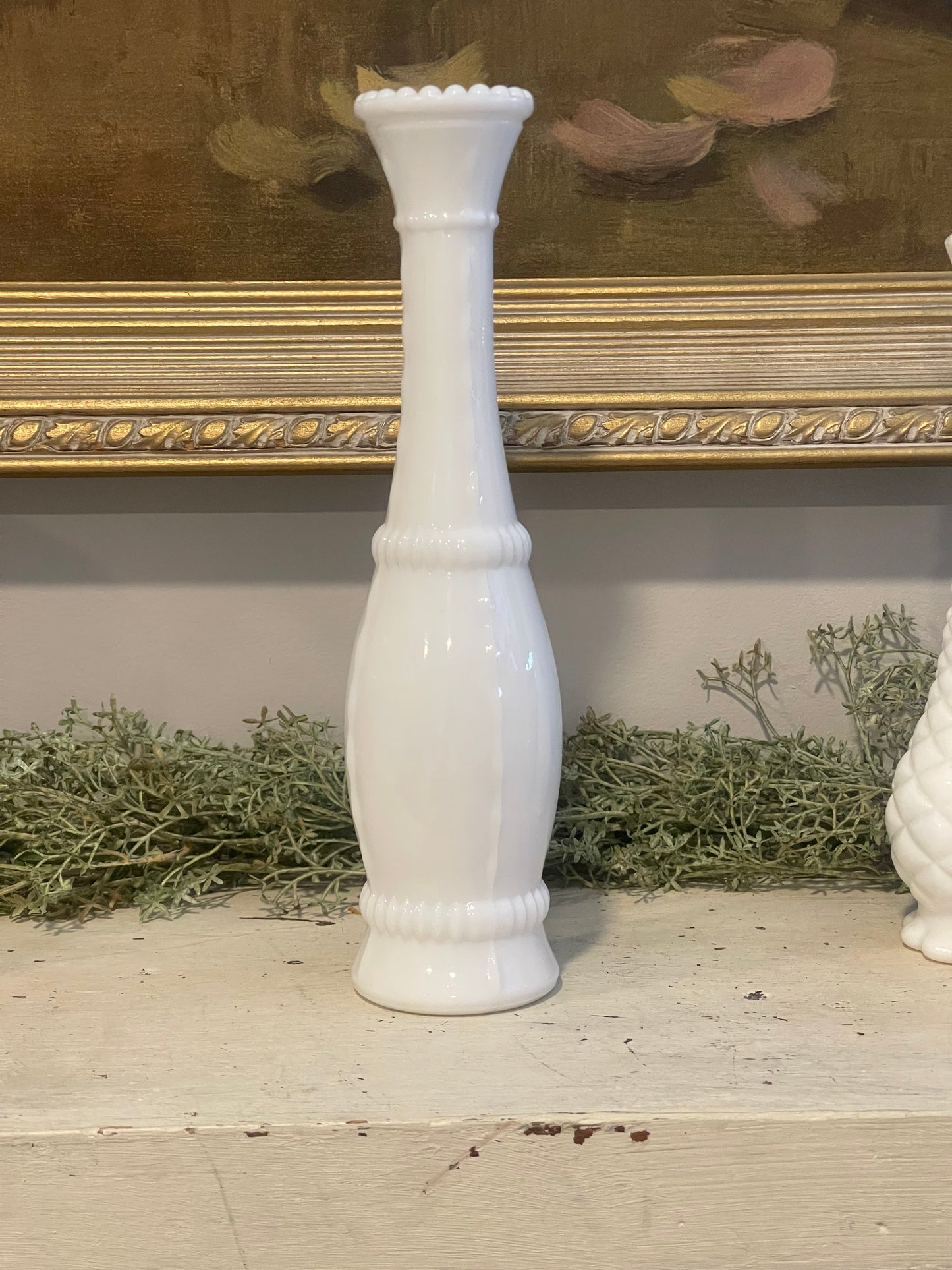 White Milk Glass Single Stem Flower Vases | Vintage Pineapple | Stem Vases