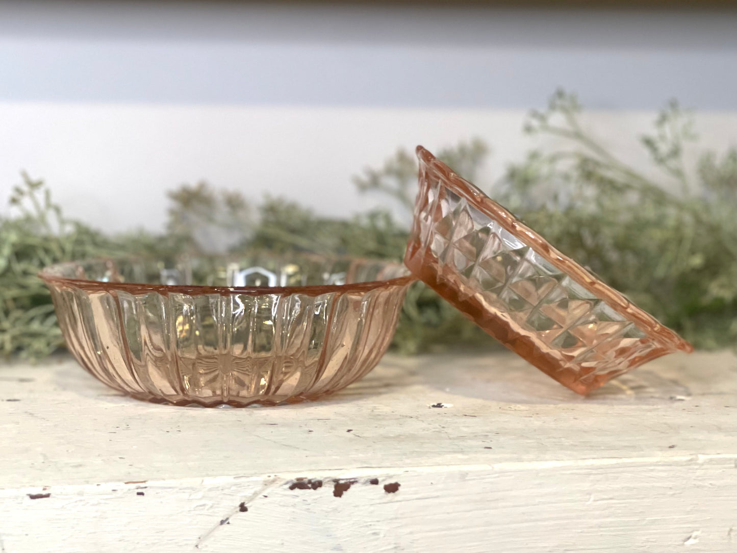 Pink Depression Glass Candy Dish | Set of Two