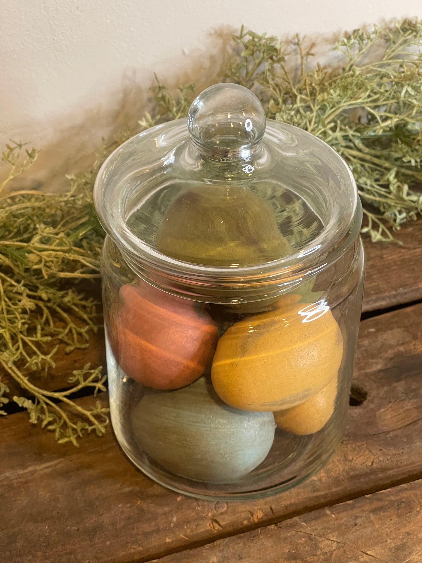Vintage Clear Glass Apothecary Jar with Bubble Knob Lid