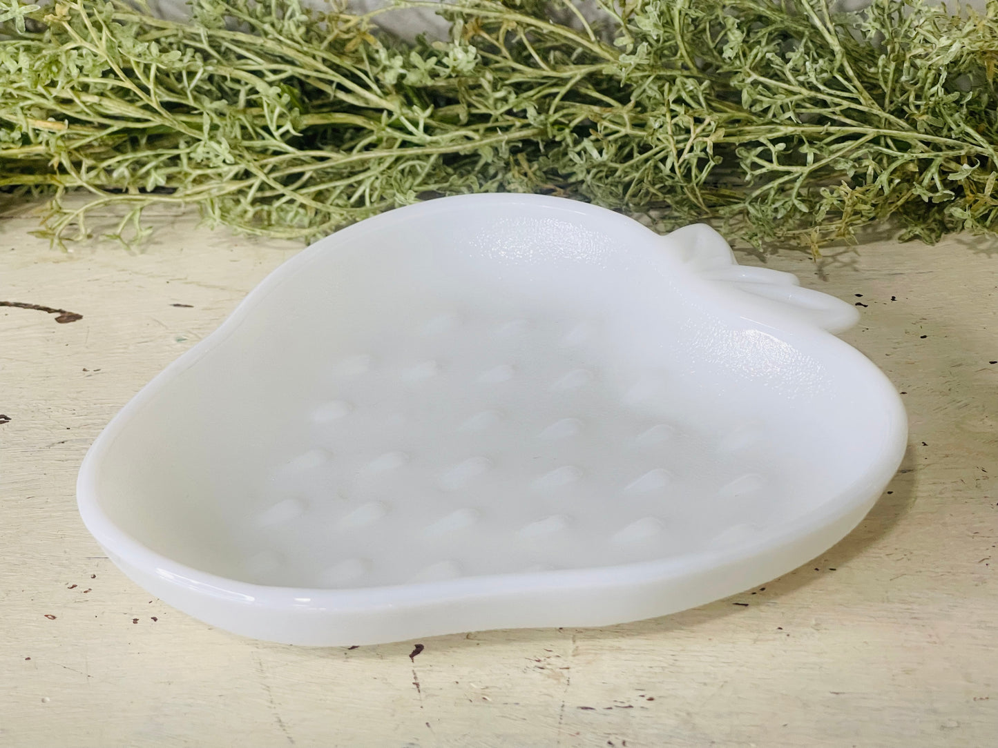 Vintage Milk Glass White Strawberry Trinket Dish