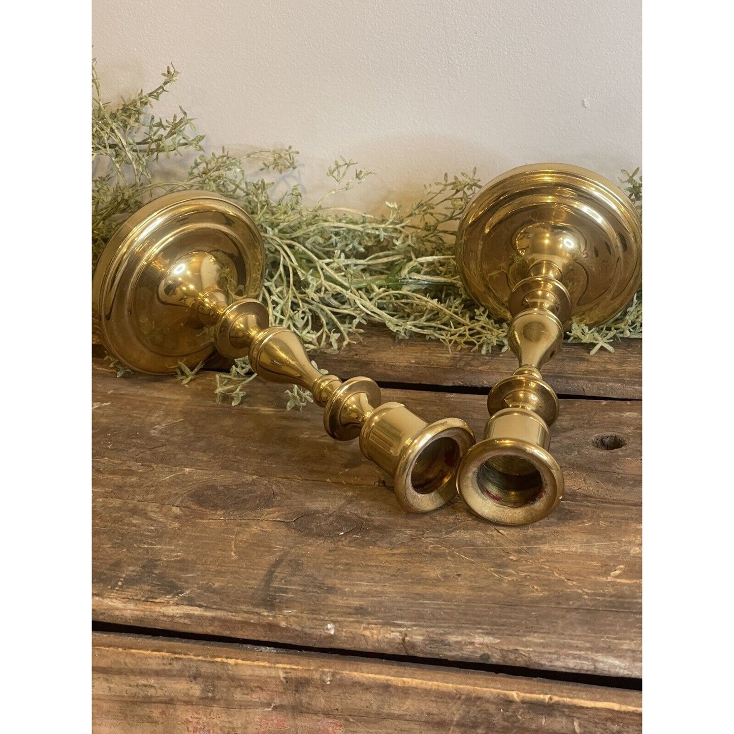Vintage Indian Solid Brass Taper Candlestick Holder Made in India 7" | Set of 2