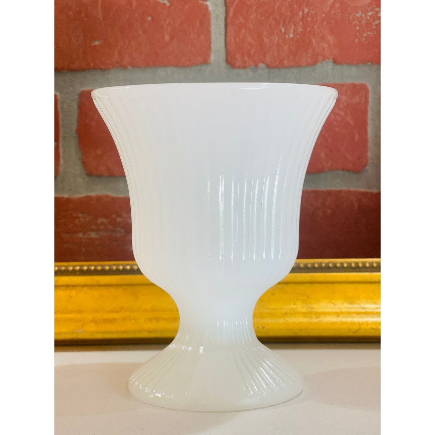 Vintage E.O. Brody Milk Glass Vase | Planter| Round Ribbed Footed Vase | White